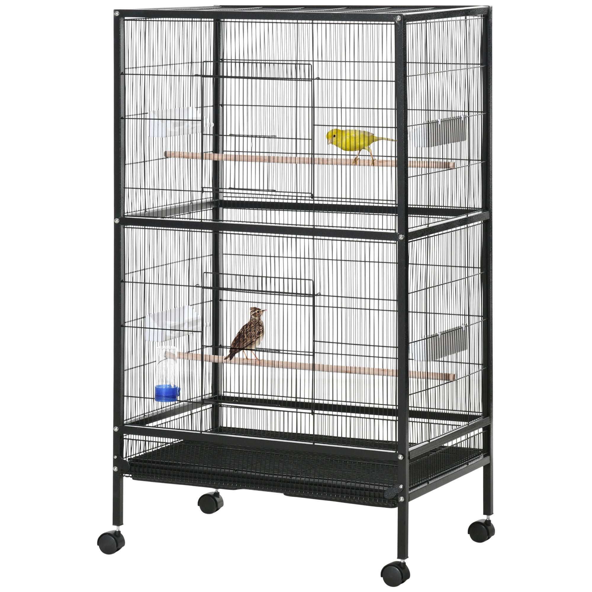 PawHut Bird Cage Parrot Macaw Finch Cockatoo Flight Cage with Wheels, Black
