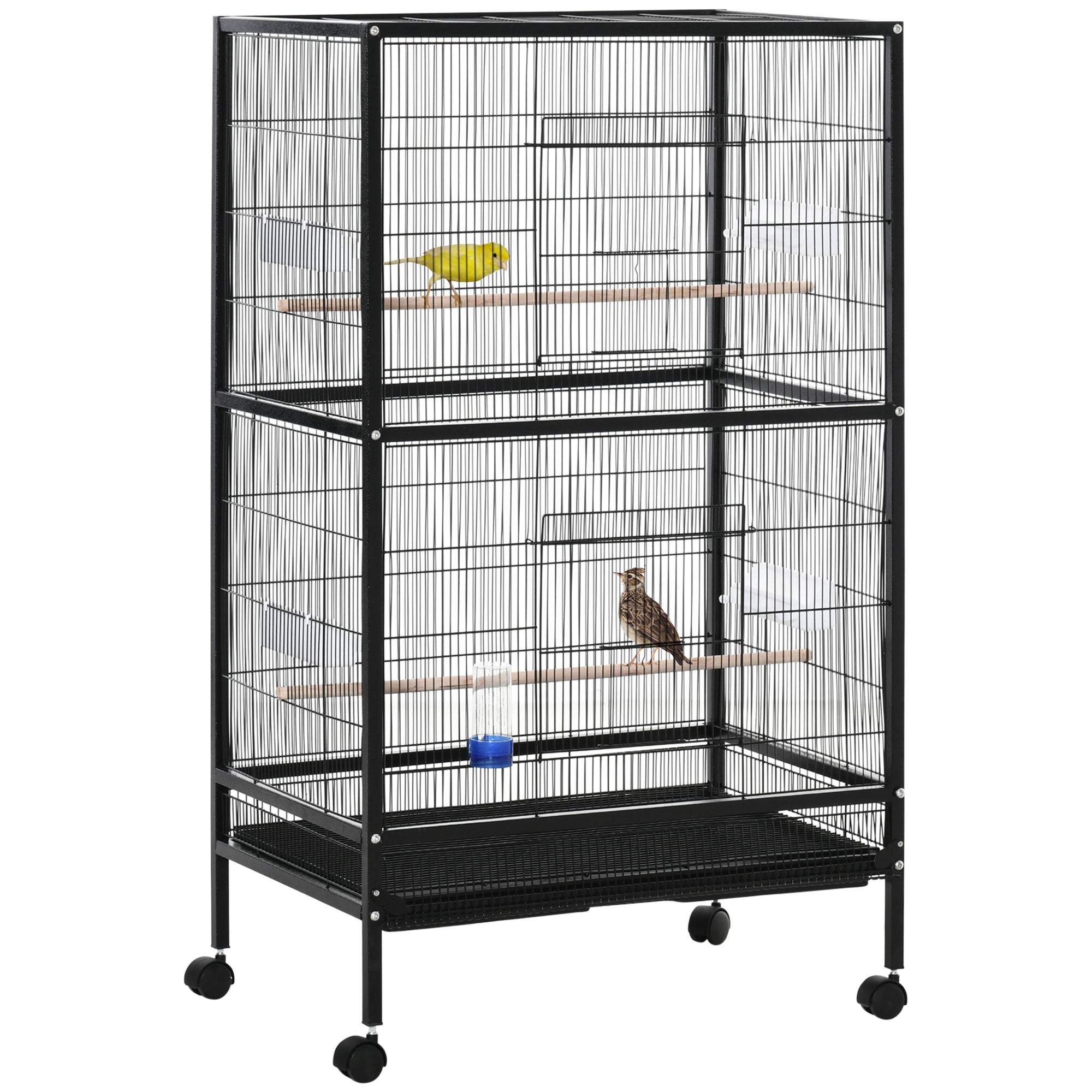 PawHut Bird Cage Parrot Macaw Finch Cockatoo Flight Cage with Wheels, Black