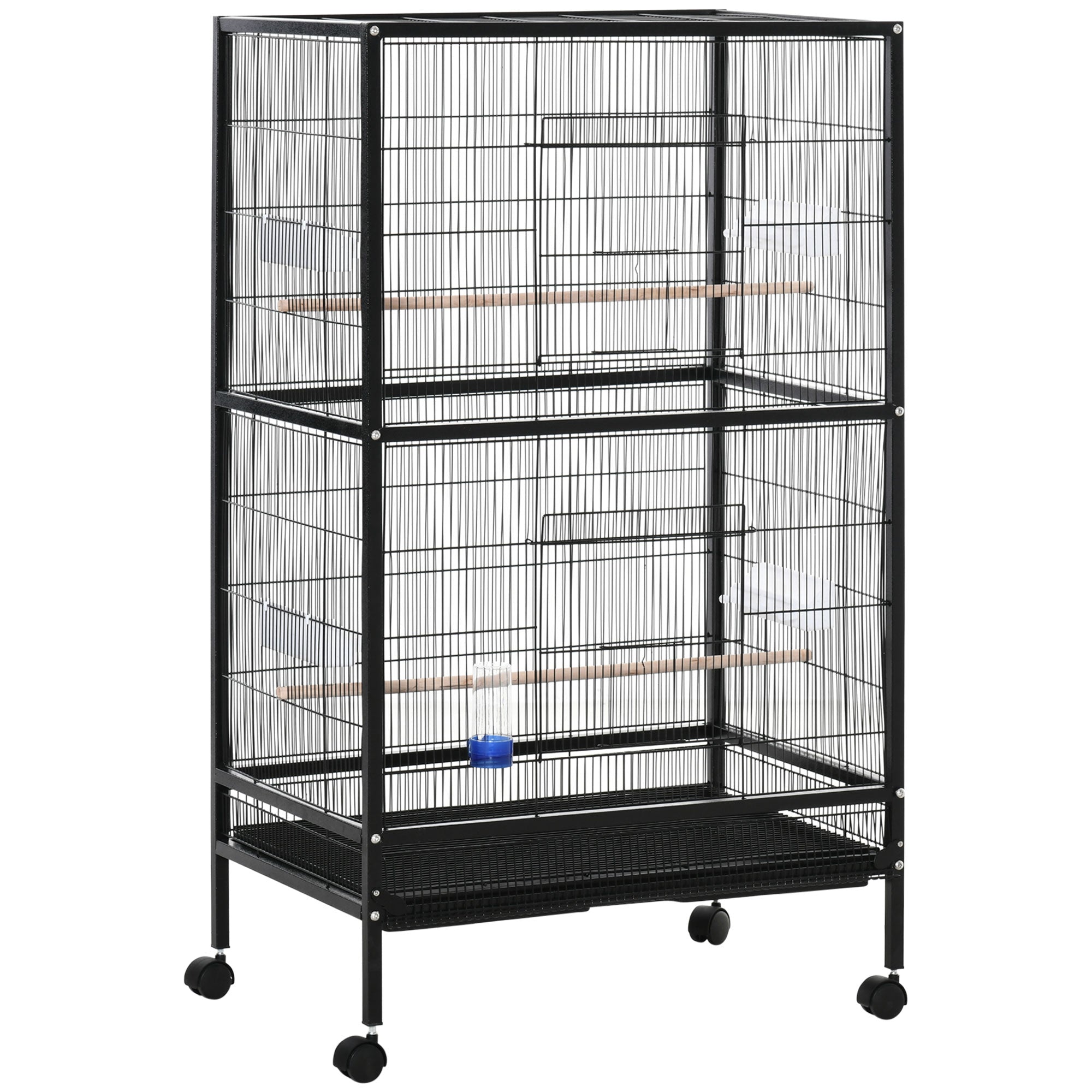 PawHut Bird Cage Parrot Macaw Finch Cockatoo Flight Cage with Wheels, Black