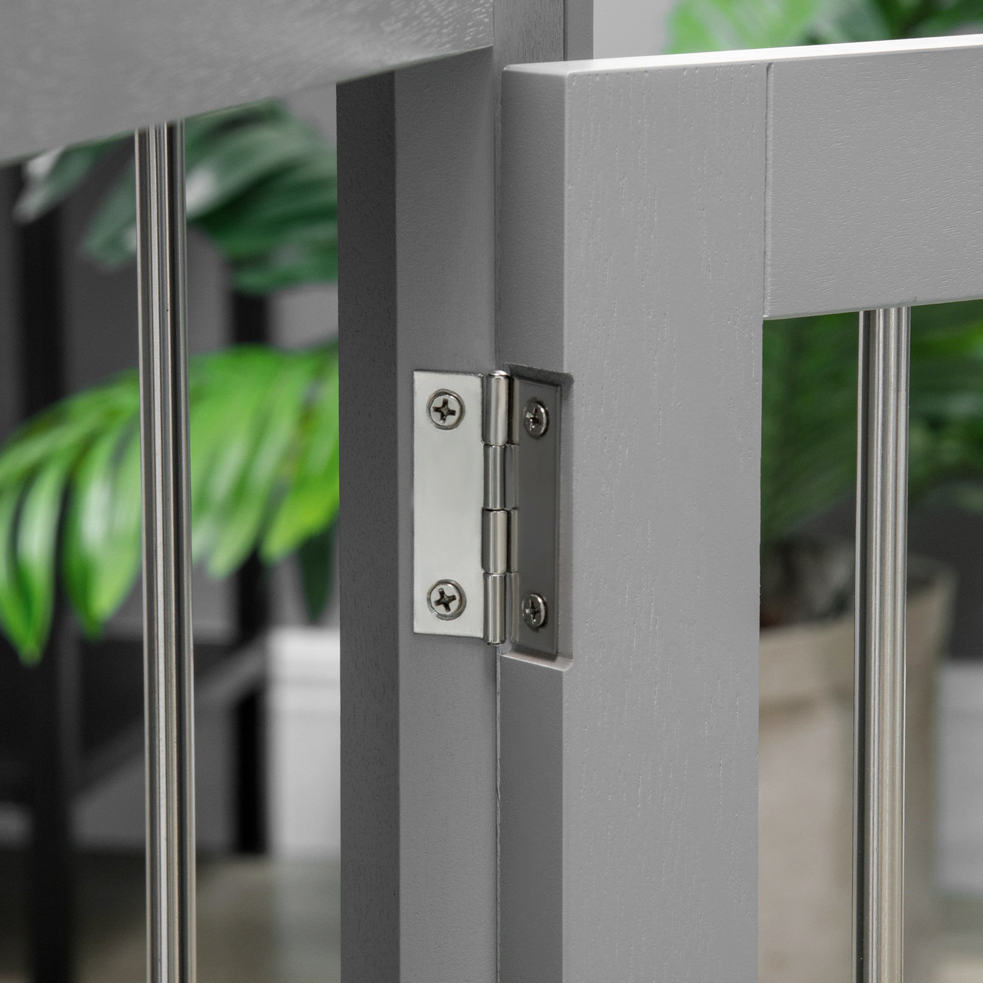 PawHut Dog Crate Furniture, 32" Dog Kennel Side End Table with Three Doors, Locks, Dog Cage for Indoor Use, for Small Medium Dogs, Grey