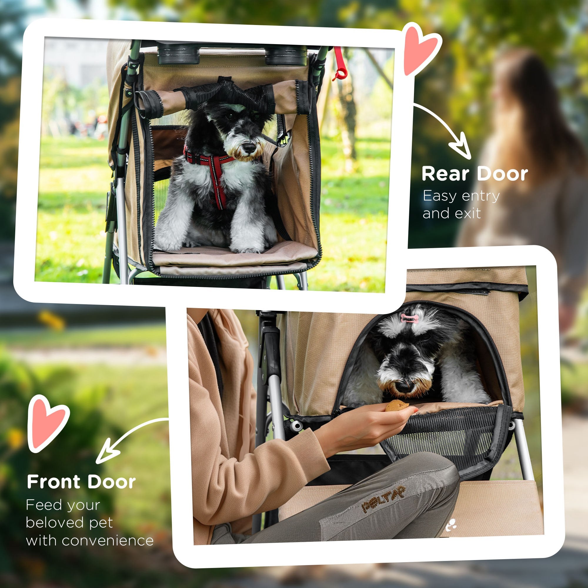PawHut Dog Stroller, Foldable Pet Stroller for XS and Small Dogs and Cats, 4 Wheels Travel Carrier with Cup Holder, Storage Basket, 360° Wwiveling Front Wheels, Coffee