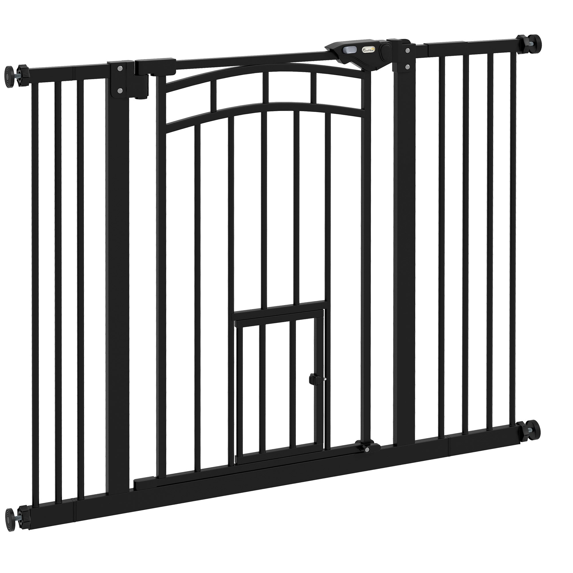 PawHut 30"H Tall Dog Gate, Pet Gate with Cat Door, Auto-Close Pressure-Mounted Steel Safety Gate Barrier, Double Locking for Doorways Hallways Stairs, Fits 29"-39.4"W, Black