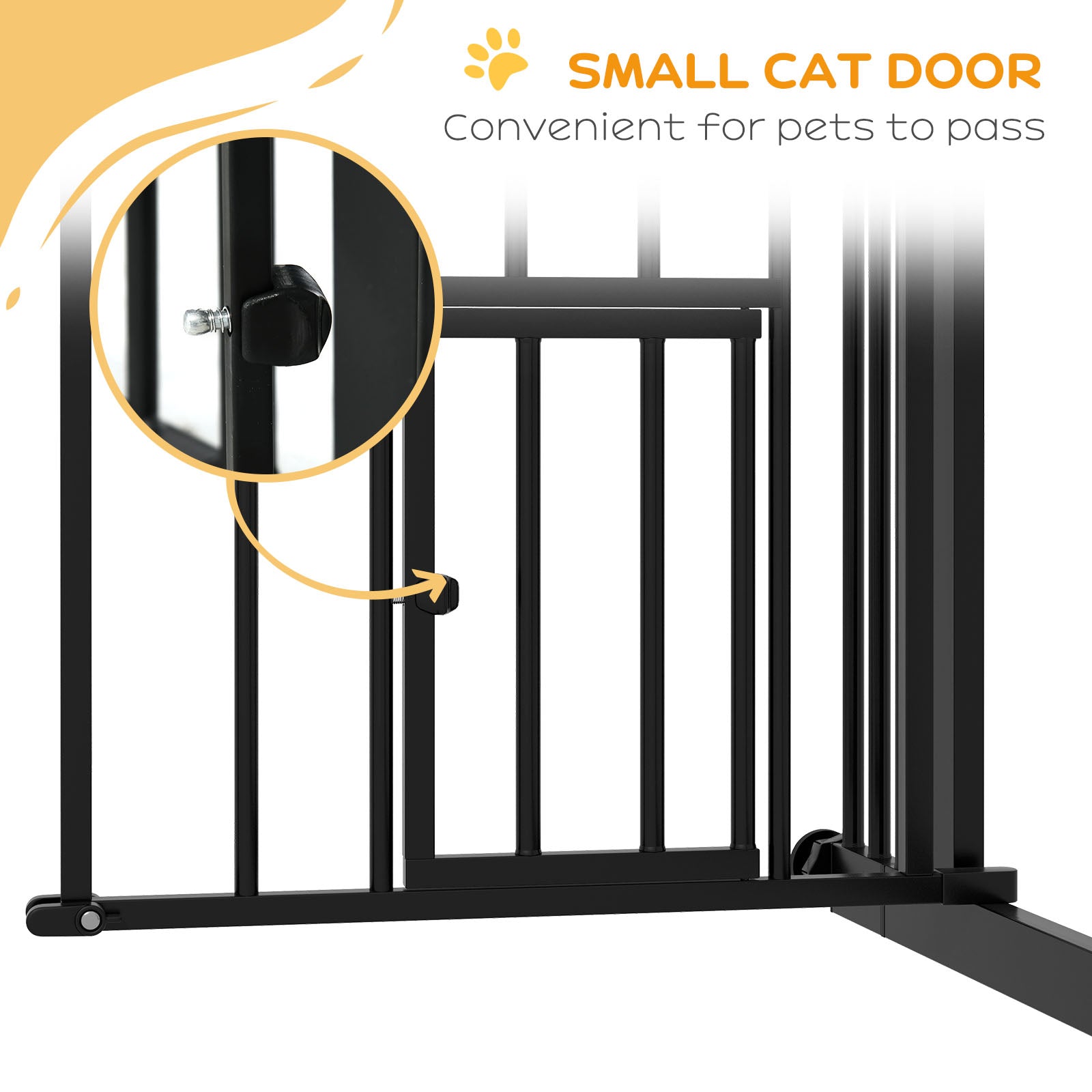 PawHut 30"H Tall Dog Gate, Pet Gate with Cat Door, Auto-Close Pressure-Mounted Steel Safety Gate Barrier, Double Locking for Doorways Hallways Stairs, Fits 29"-39.4"W, Black