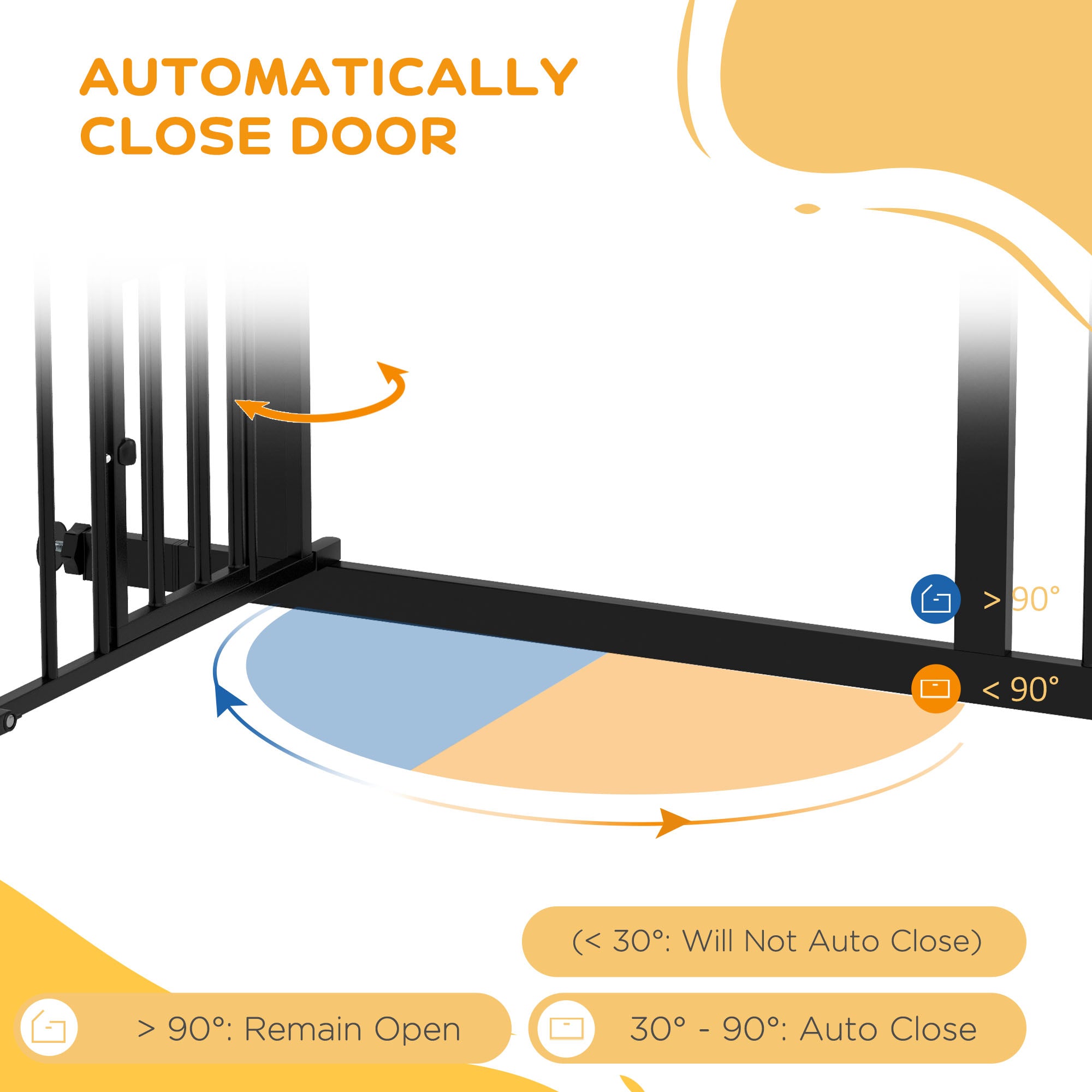 PawHut 30"H Tall Dog Gate, Pet Gate with Cat Door, Auto-Close Pressure-Mounted Steel Safety Gate Barrier, Double Locking for Doorways Hallways Stairs, Fits 29"-39.4"W, Black
