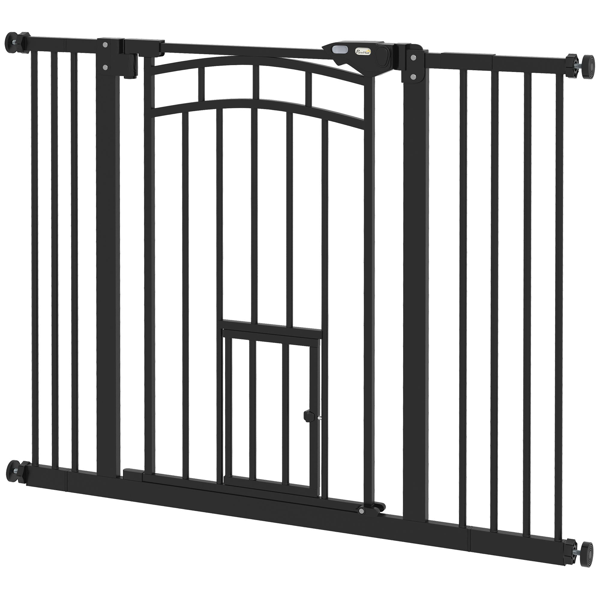 PawHut 30"H Tall Dog Gate, Pet Gate with Cat Door, Auto-Close Pressure-Mounted Steel Safety Gate Barrier, Double Locking for Doorways Hallways Stairs, Fits 29"-39.4"W, Black