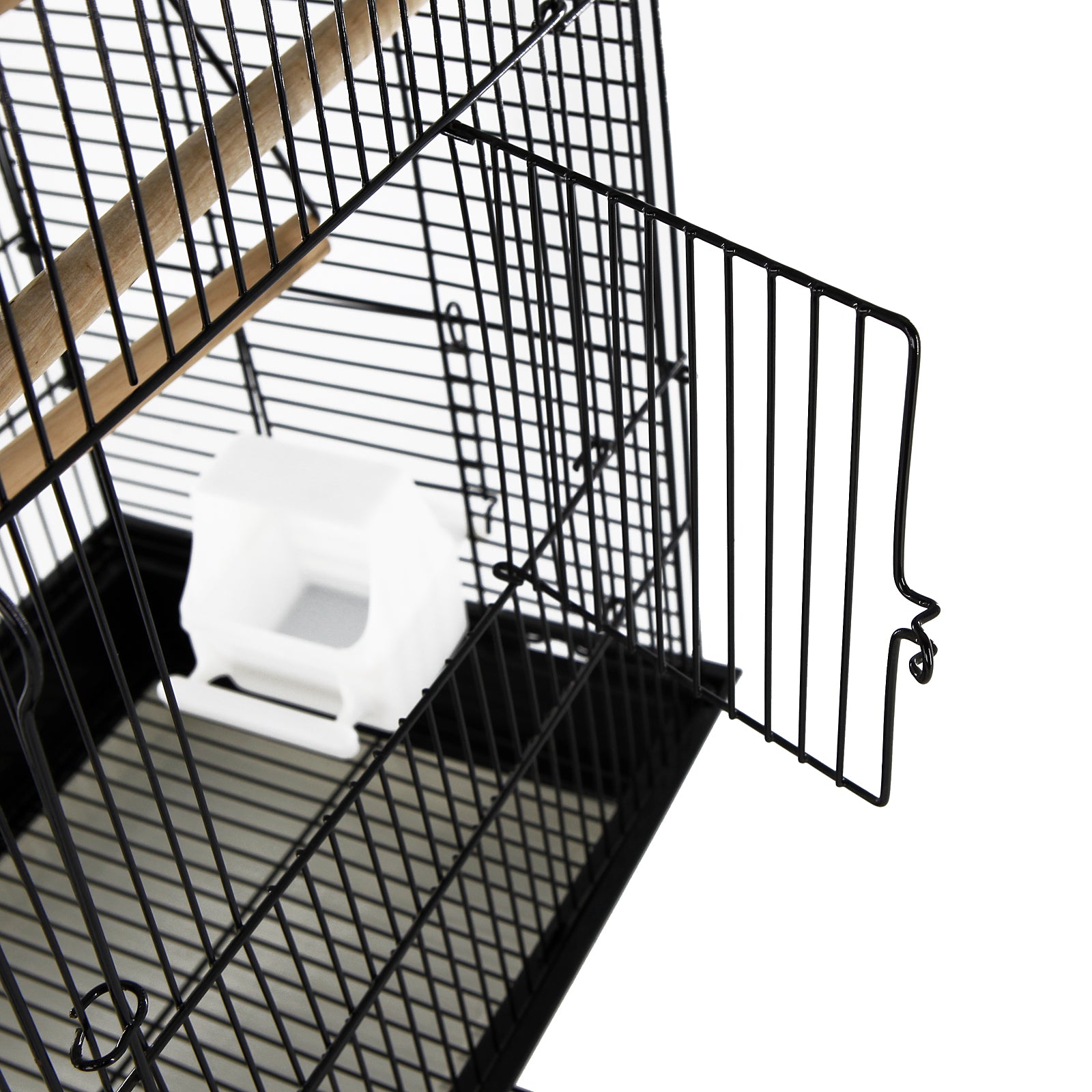 PawHut 28"H Steel Bird Cage with Open Play Top, Perch, Feeding Bowl for Parrot Lovebirds Parakeets Cockatiels - Black