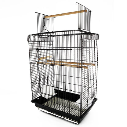 PawHut 28"H Steel Bird Cage with Open Play Top, Perch, Feeding Bowl for Parrot Lovebirds Parakeets Cockatiels - Black