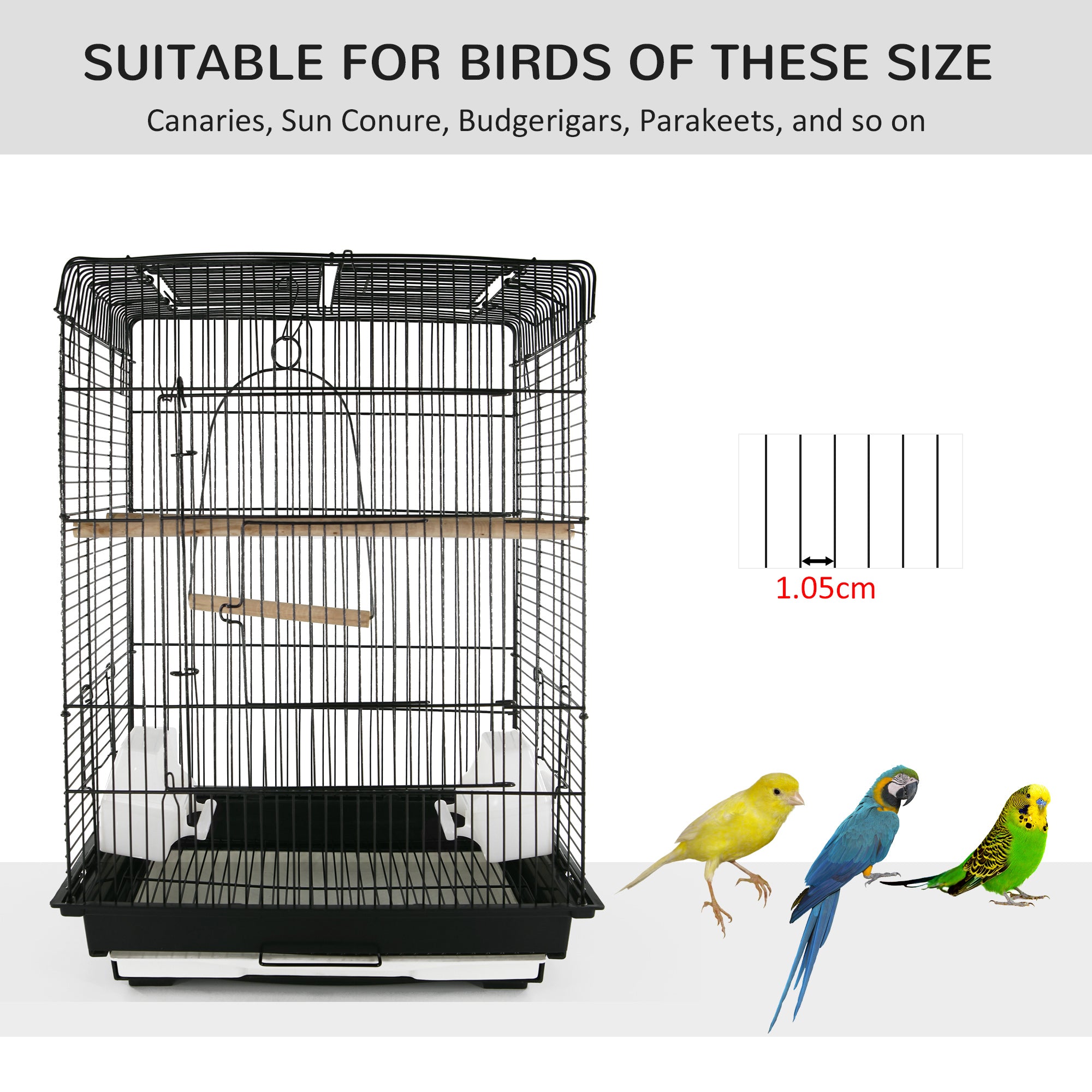 PawHut 22" Bird Cage Flight Parrot House Parakeet Playpen with Open Play Top and Feeding Bowl Perch Pet Furniture Black