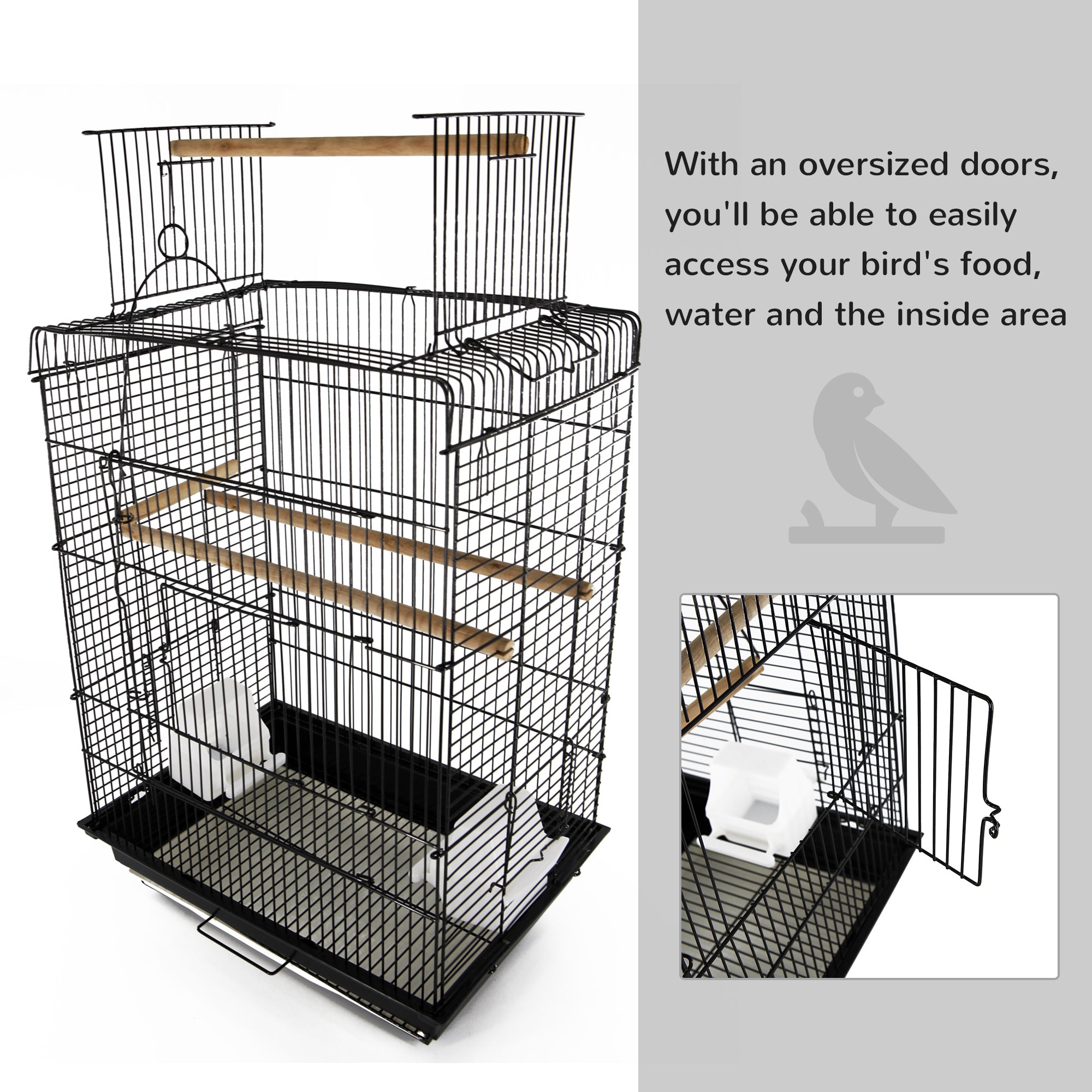 PawHut 22" Bird Cage Flight Parrot House Parakeet Playpen with Open Play Top and Feeding Bowl Perch Pet Furniture Black