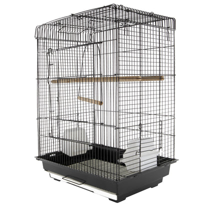 PawHut 22" Bird Cage Flight Parrot House Parakeet Playpen with Open Play Top and Feeding Bowl Perch Pet Furniture Black