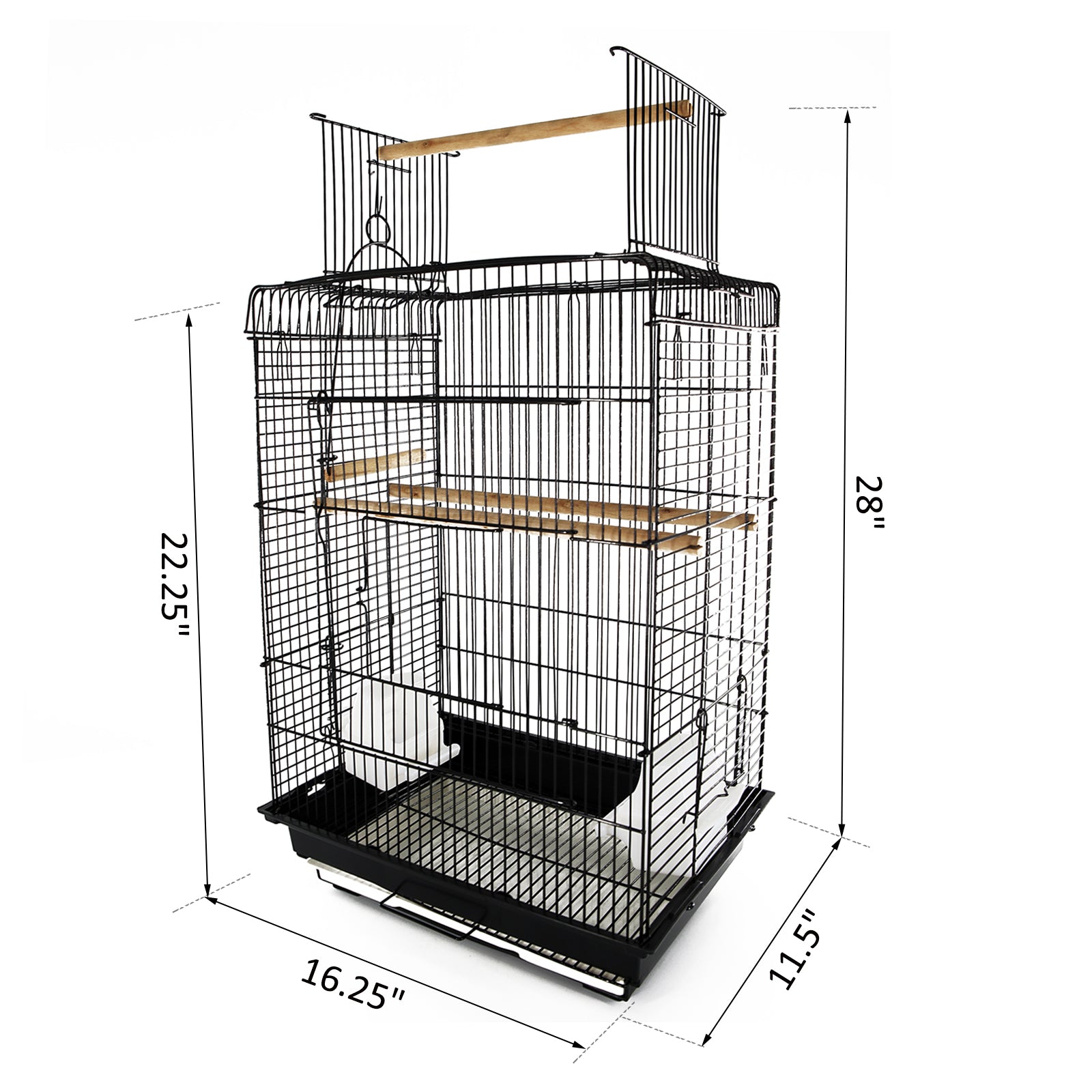 PawHut 22" Bird Cage Flight Parrot House Parakeet Playpen with Open Play Top and Feeding Bowl Perch Pet Furniture Black