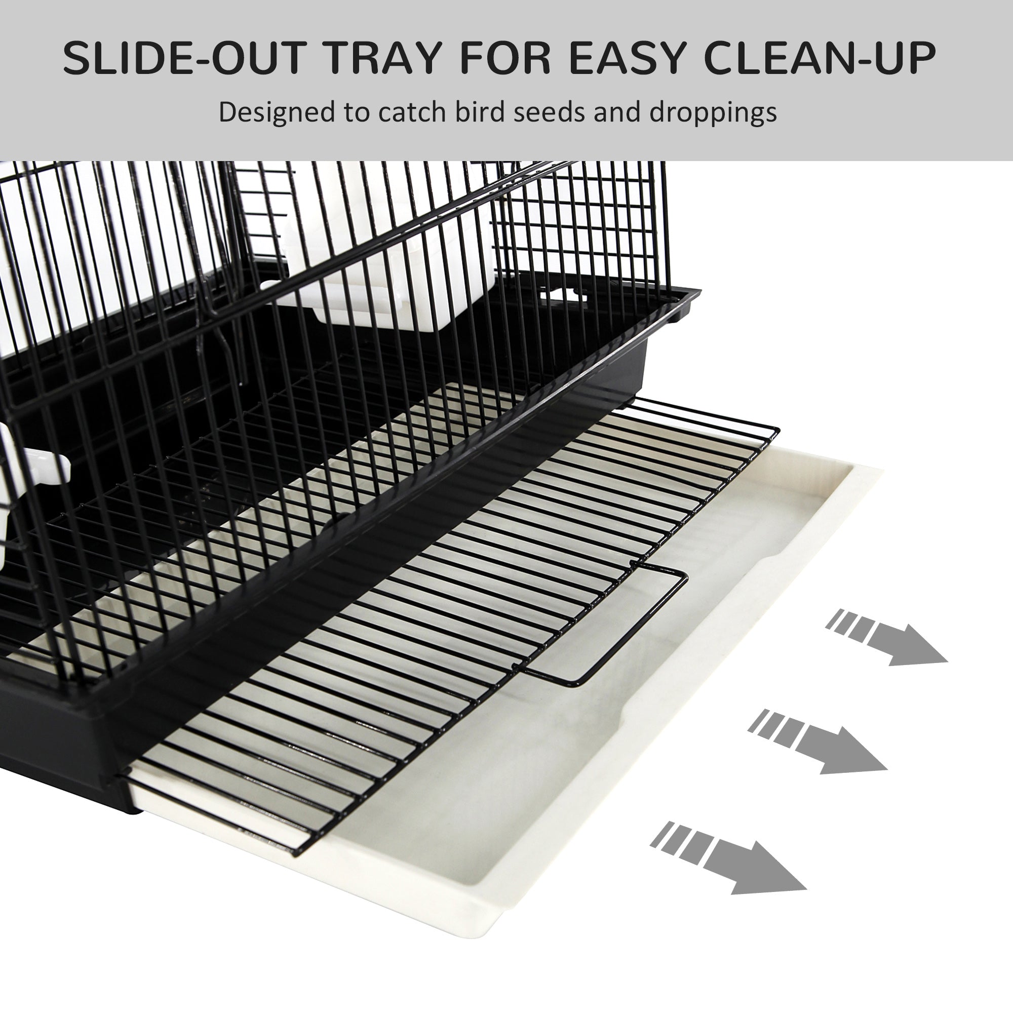 PawHut 28"H Steel Bird Cage with Open Play Top, Perch, Feeding Bowl for Parrot Lovebirds Parakeets Cockatiels - Black