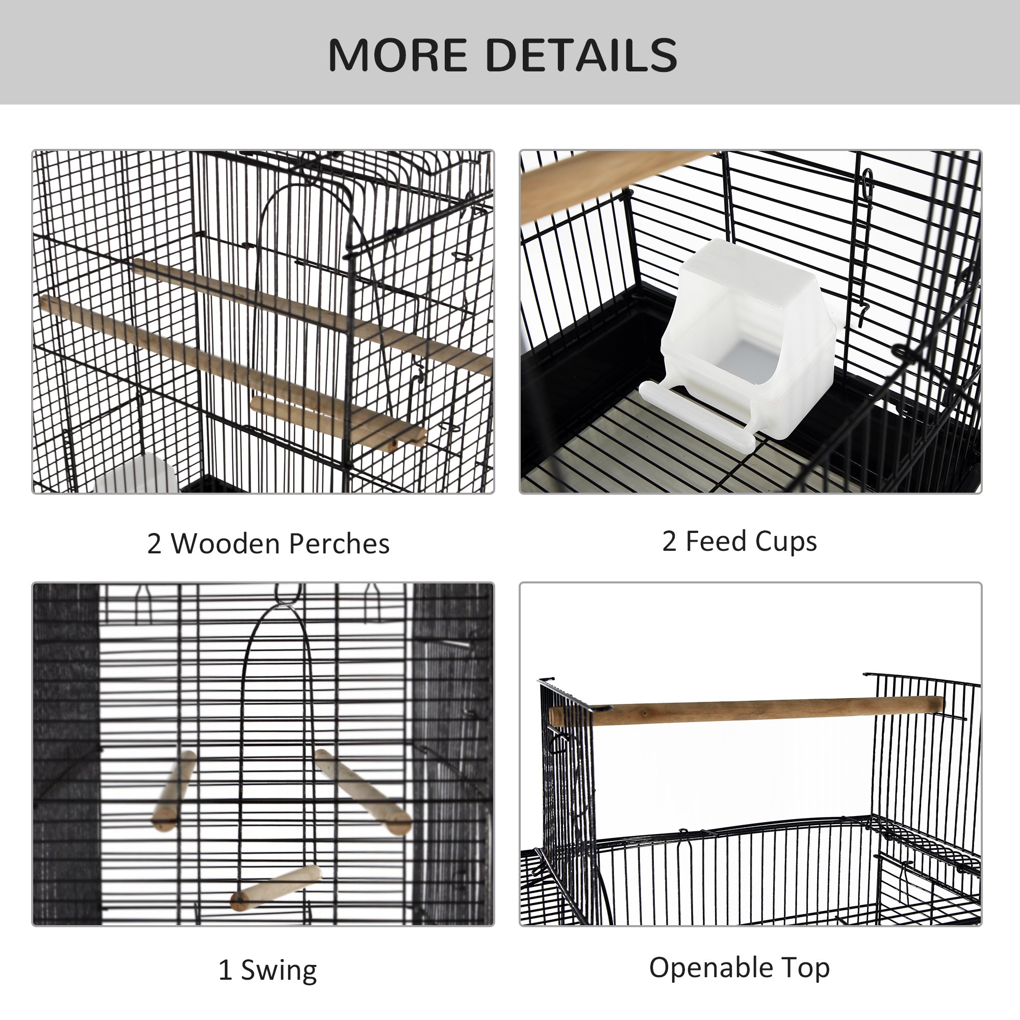 PawHut 22" Bird Cage Flight Parrot House Parakeet Playpen with Open Play Top and Feeding Bowl Perch Pet Furniture Black