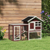 PawHut 48" Weatherproof Wooden Rabbit Hutch With Slant Roof And Screened Outdoor Run, Brown