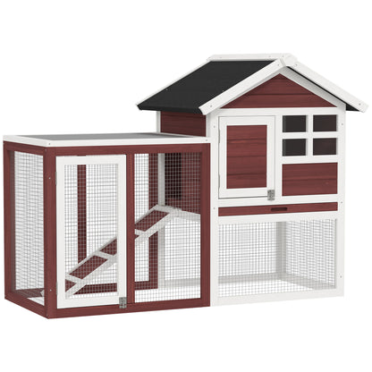 PawHut 48" Weatherproof Wooden Rabbit Hutch With Slant Roof And Screened Outdoor Run, Brown