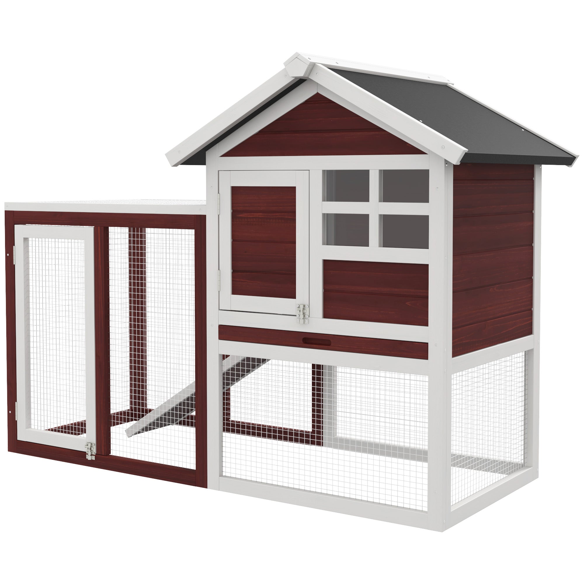 PawHut Rabbit Hutch Outdoor Wooden Guinea Pig Hutch Rabbit Run Bunny Cage Small Animal House Pull-Out Tray, Brown, 122 x 62.6 x 92 cm