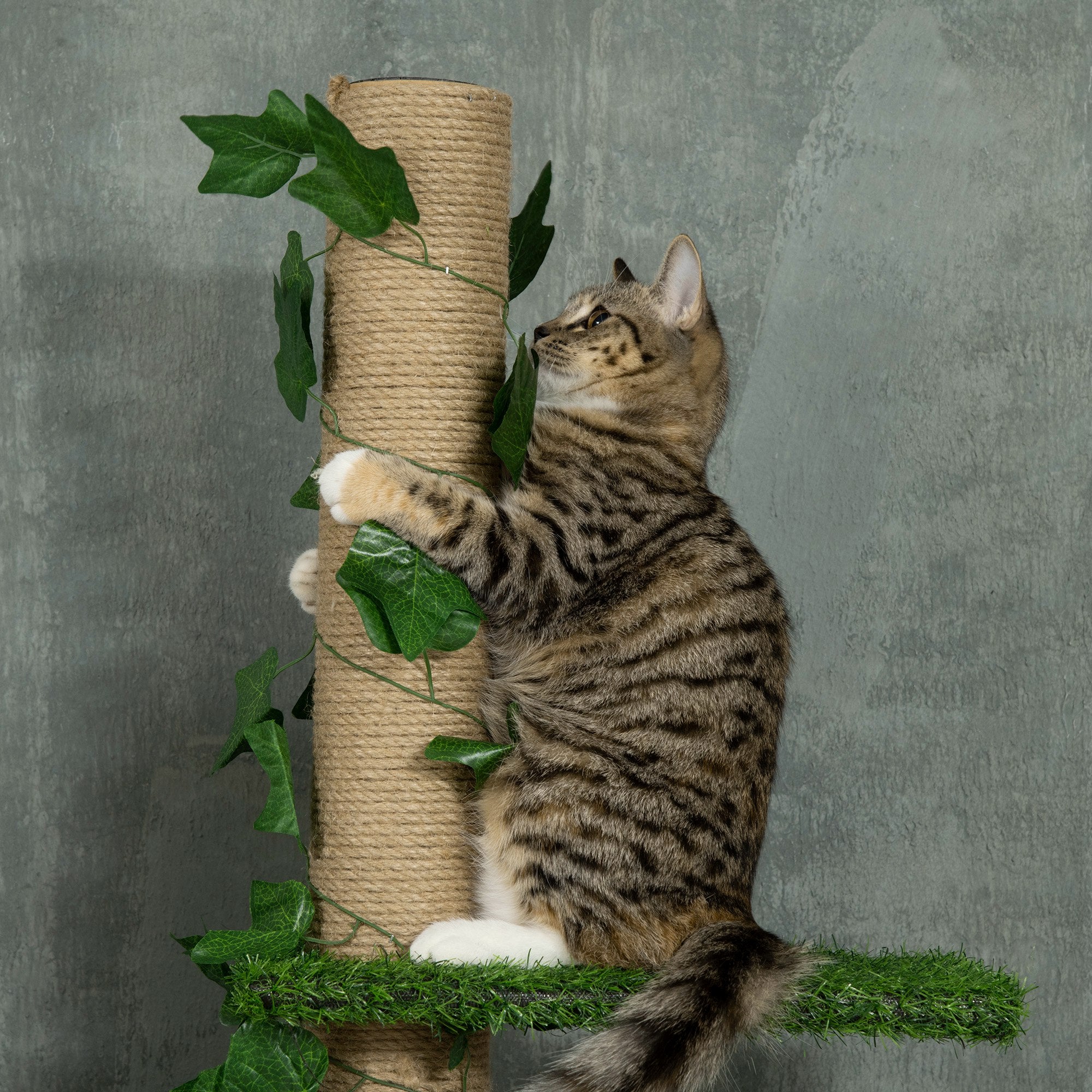 PawHut 4-Tier Floor to Ceiling Cat Tree, Height(80-95Inches)Adjustable, Tall Cat Tower w/ Anti-Slip Kit, Leaves, Multi-Layer Activity Centre w/ Scratching Post