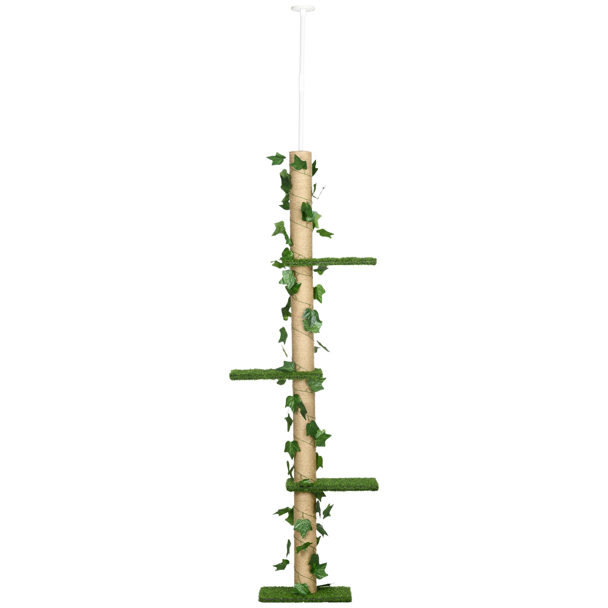 PawHut 4-Tier Floor to Ceiling Cat Tree, Height(80-95Inches)Adjustable, Tall Cat Tower w/ Anti-Slip Kit, Leaves, Multi-Layer Activity Centre w/ Scratching Post