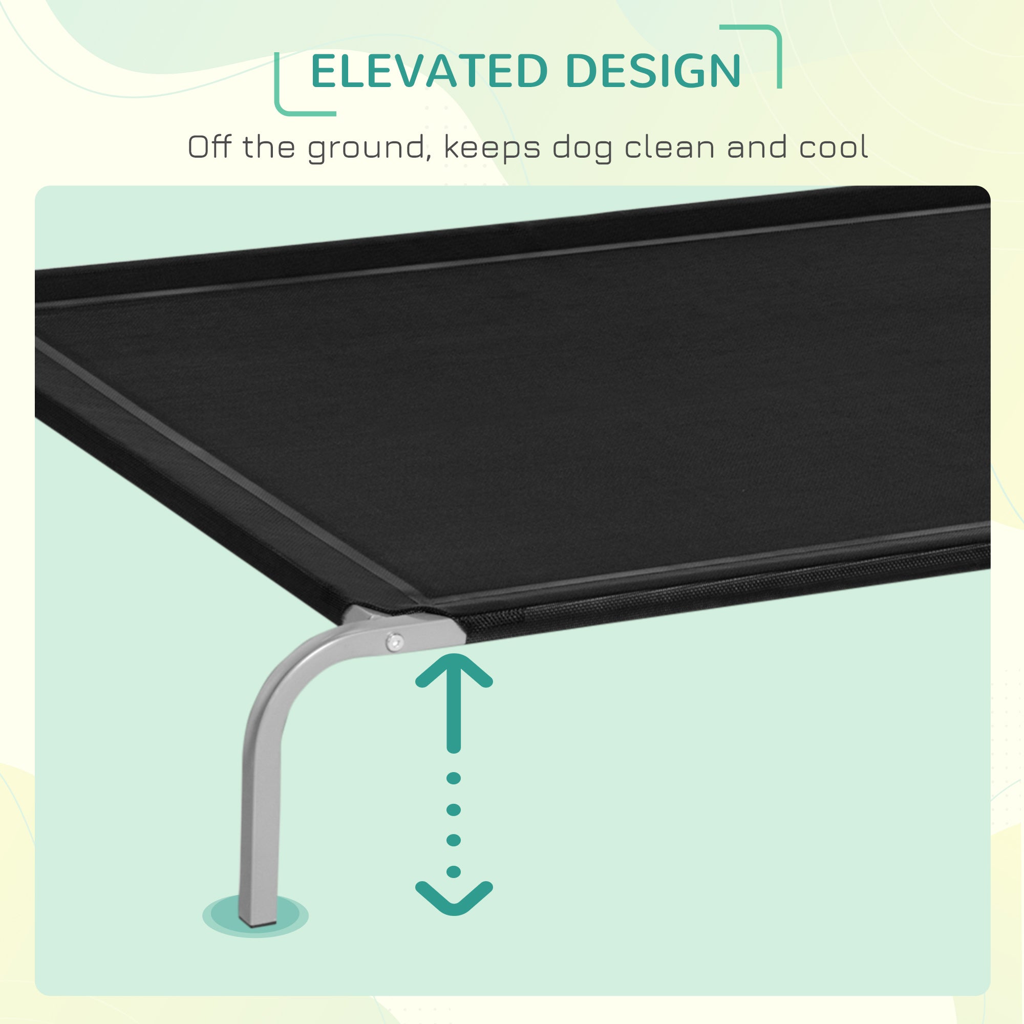 PawHut Elevated Pet Bed Cooling Raised Cot Style Bed for Extra Large Sized Dogs with Non-slip Pads Steel Frame Breathable Mesh Fabric, 130 x 90 x 20 cm - Black