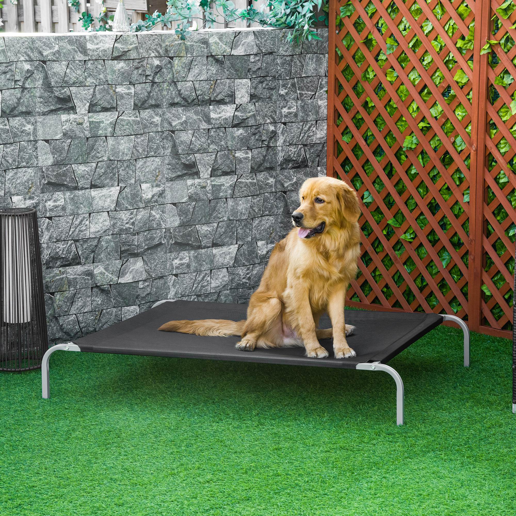 PawHut Elevated Pet Bed Cooling Raised Cot Style Bed for Extra Large Sized Dogs with Non-slip Pads Steel Frame Breathable Mesh Fabric, 130 x 90 x 20 cm - Black