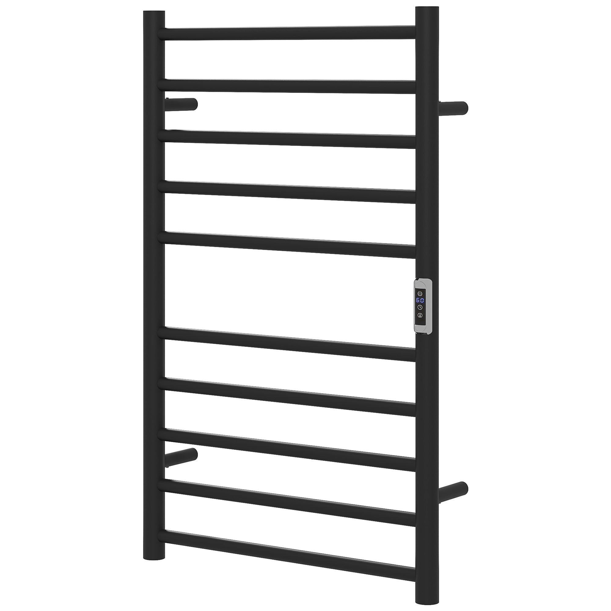 HOMCOM Heated Towel Rack, 304 Stainless Steel Electric Towel Warmer with Timer, Temperature Adjustment, LED Display, 10 Bars, Wall Mounted Towel Drying Rack for Bathroom, Black