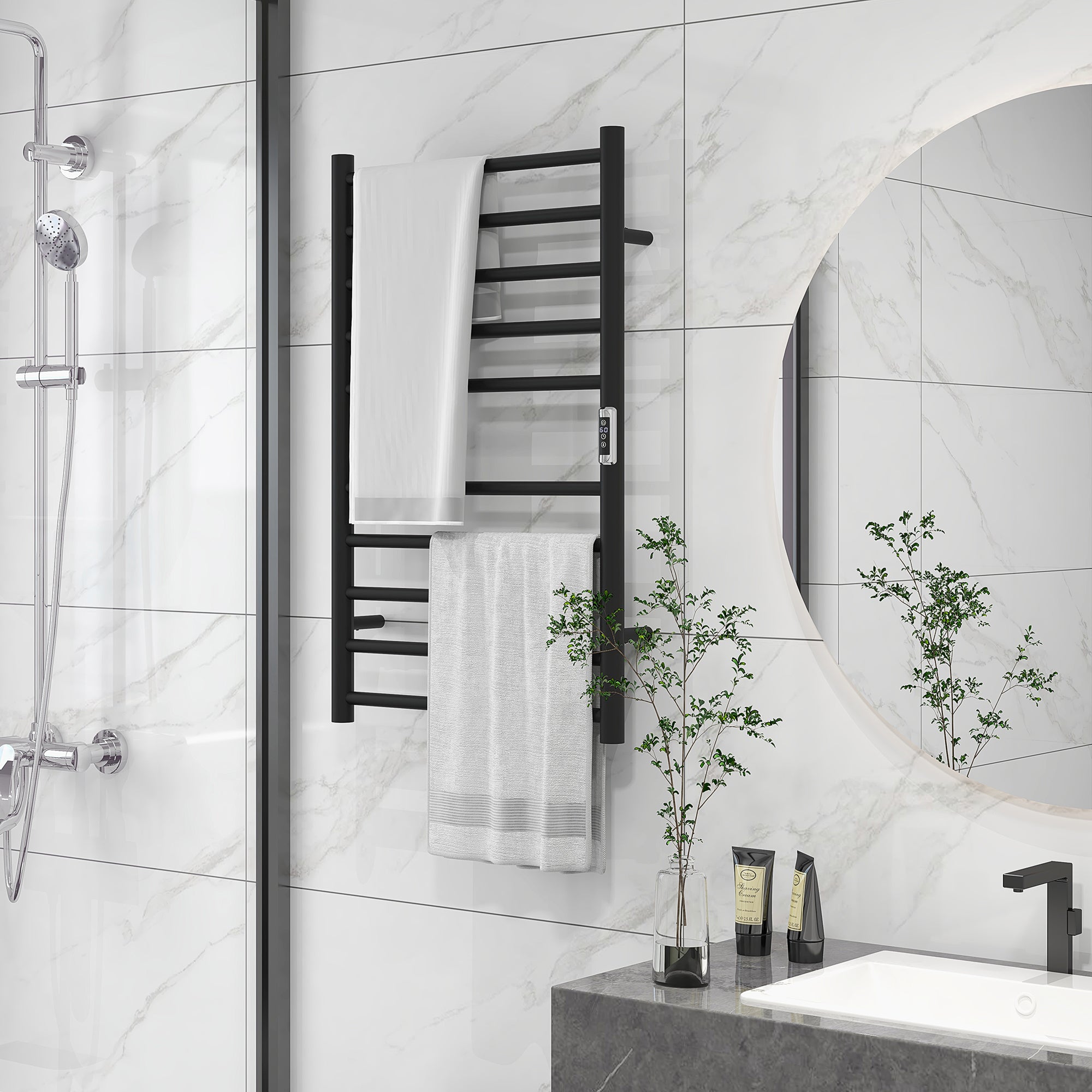 HOMCOM Heated Towel Rack, 304 Stainless Steel Electric Towel Warmer with Timer, Temperature Adjustment, LED Display, 10 Bars, Wall Mounted Towel Drying Rack for Bathroom, Black