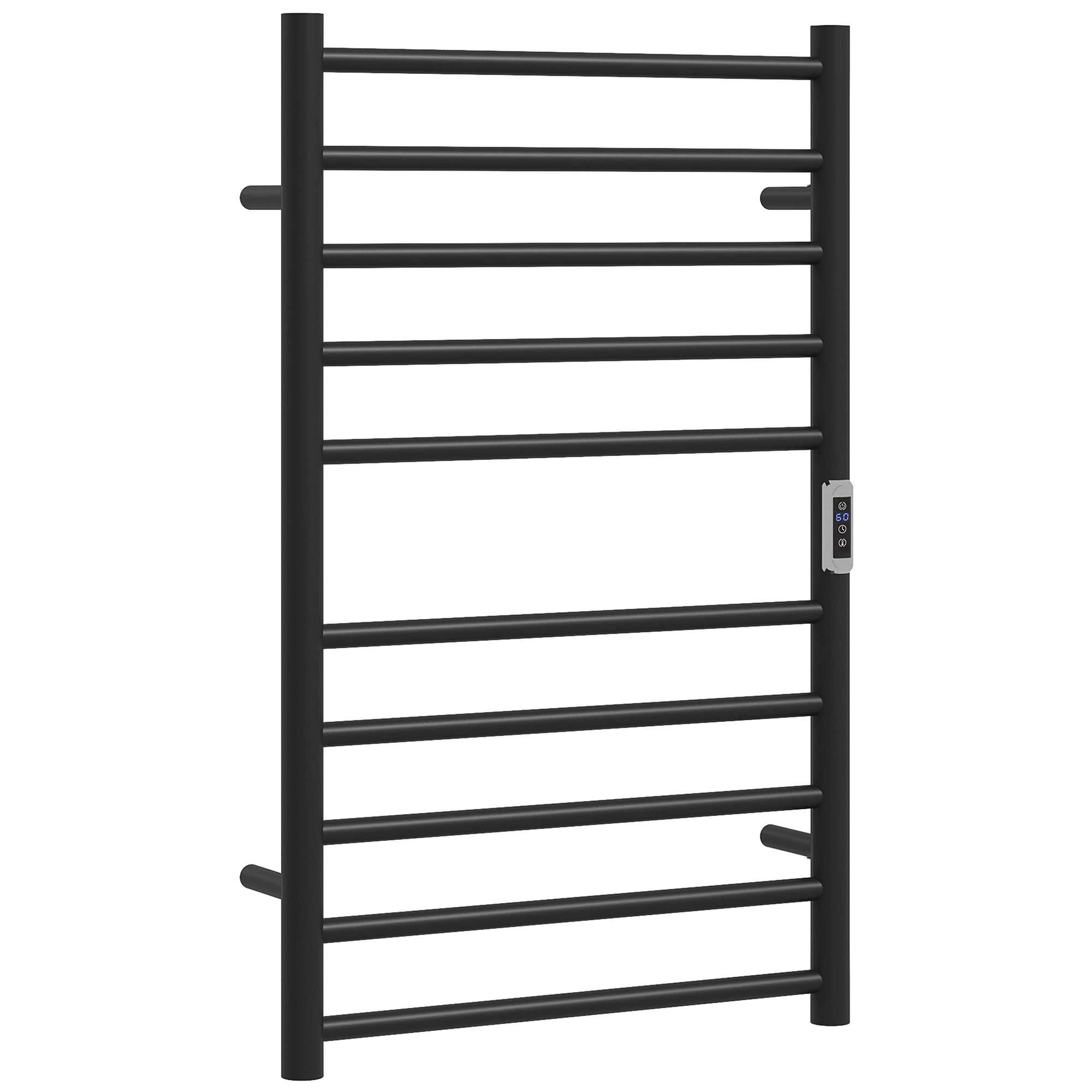 HOMCOM Heated Towel Rack, 304 Stainless Steel Electric Towel Warmer with Timer, Temperature Adjustment, LED Display, 10 Bars, Wall Mounted Towel Drying Rack for Bathroom, Black