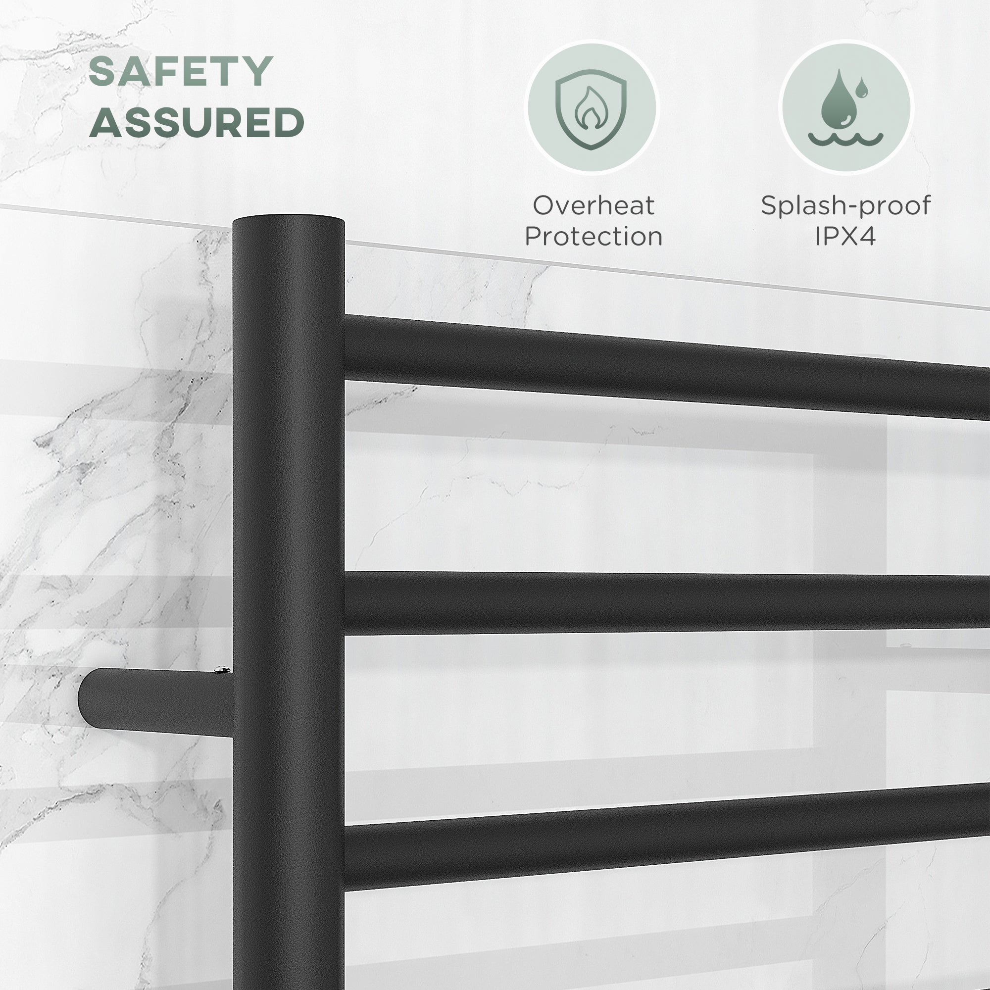 HOMCOM Heated Towel Rack, 304 Stainless Steel Electric Towel Warmer with Timer, Temperature Adjustment, LED Display, 10 Bars, Wall Mounted Towel Drying Rack for Bathroom, Black