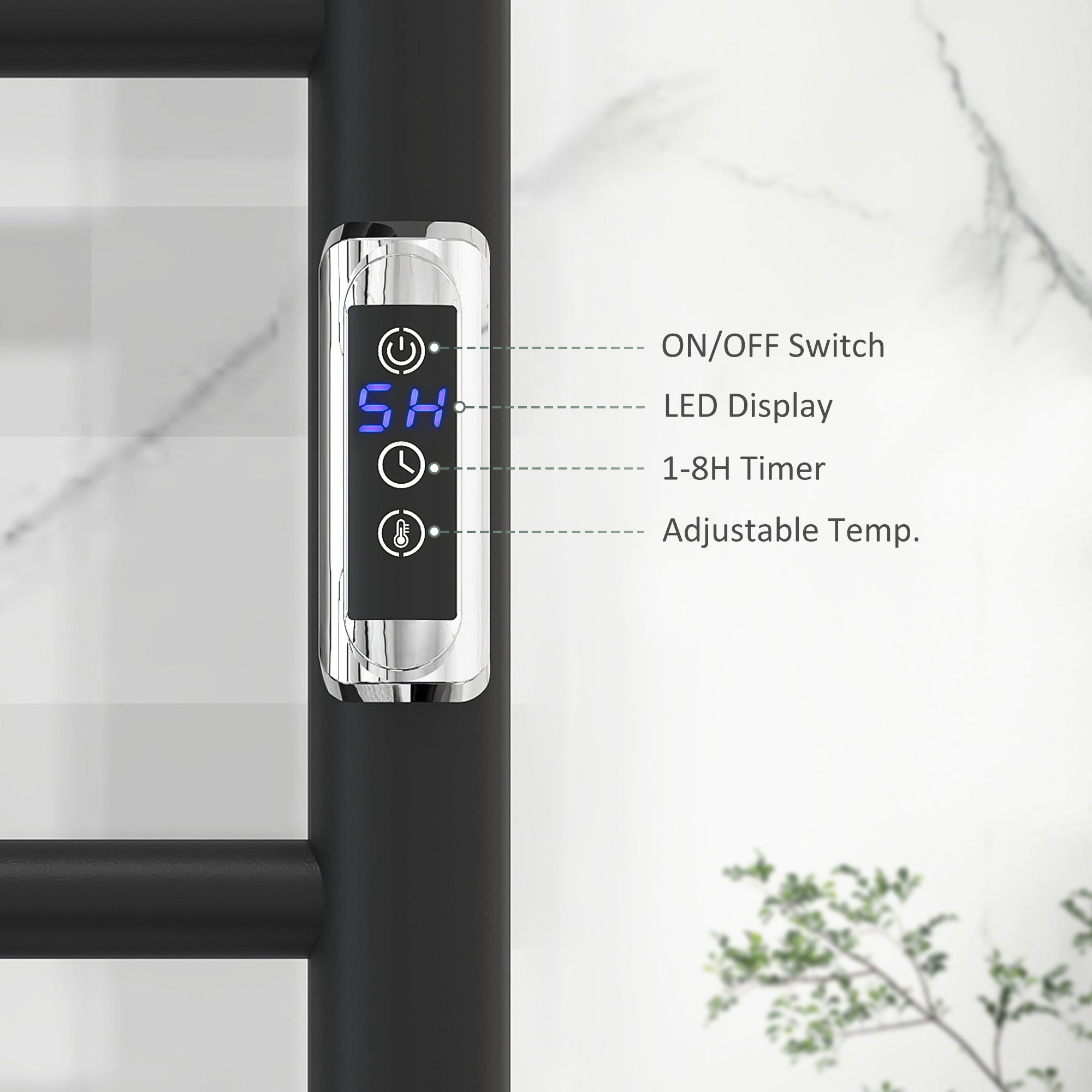 HOMCOM Heated Towel Rack, 304 Stainless Steel Electric Towel Warmer with Timer, Temperature Adjustment, LED Display, 10 Bars, Wall Mounted Towel Drying Rack for Bathroom, Black