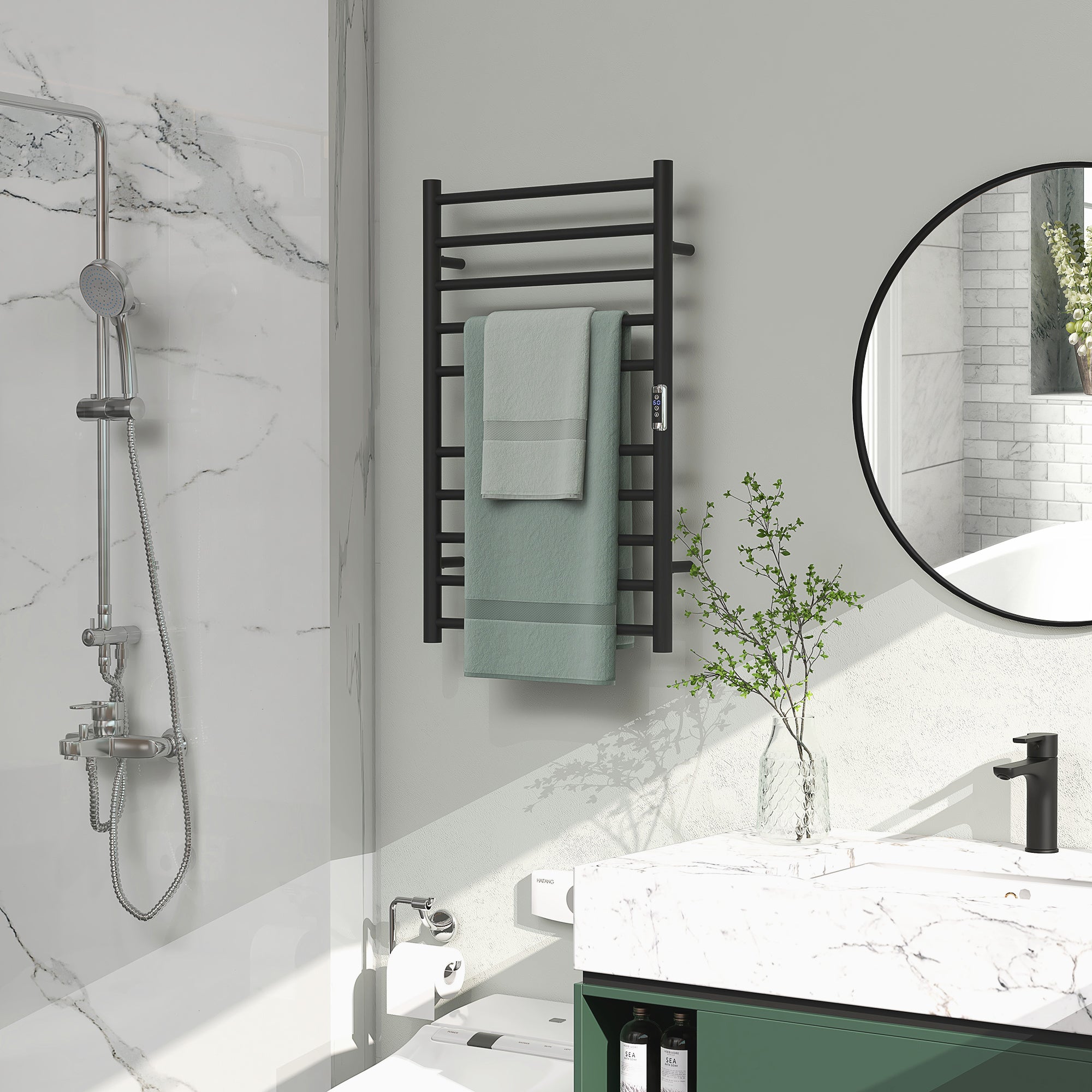 HOMCOM Heated Towel Rack, 304 Stainless Steel Electric Towel Warmer with Timer, Temperature Adjustment, LED Display, 10 Bars, Wall Mounted Towel Drying Rack for Bathroom, Black