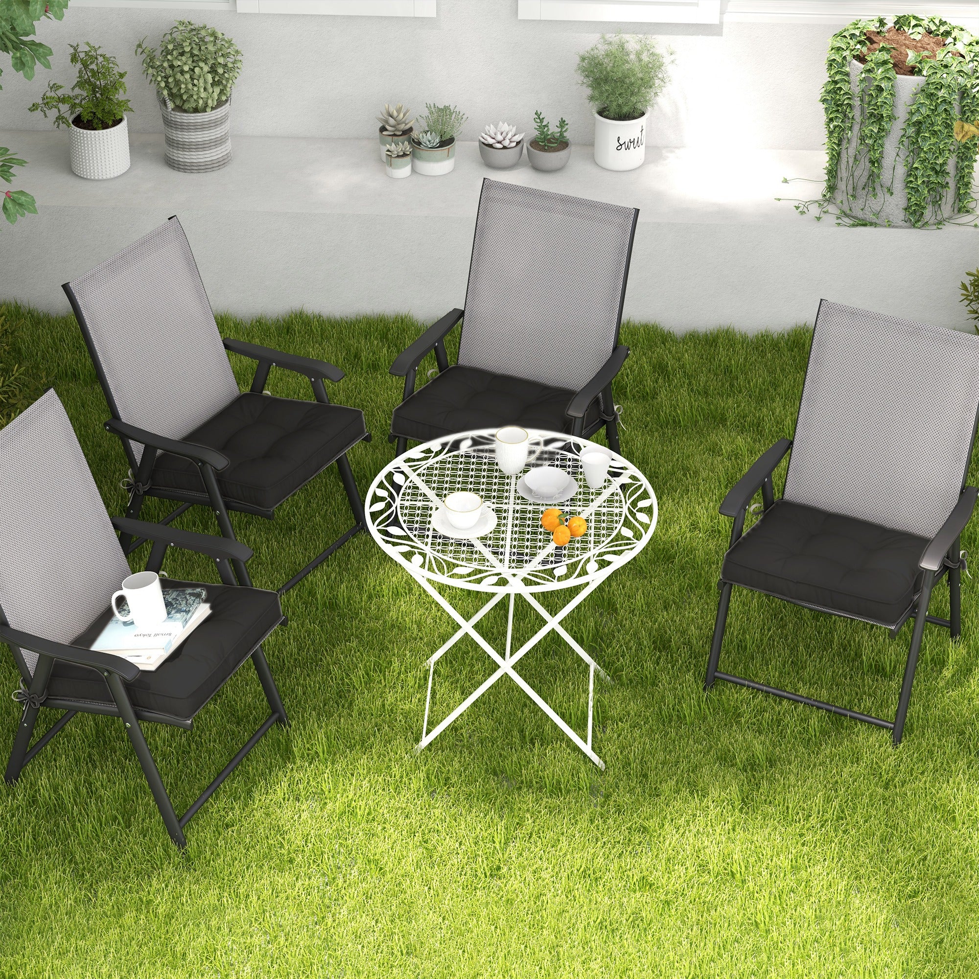 Outsunny 4 Piece Outdoor Chair Cushions, 16.5" x 16.5" Patio Furniture Cushions Seat Pad for Garden Conversation Set, Black