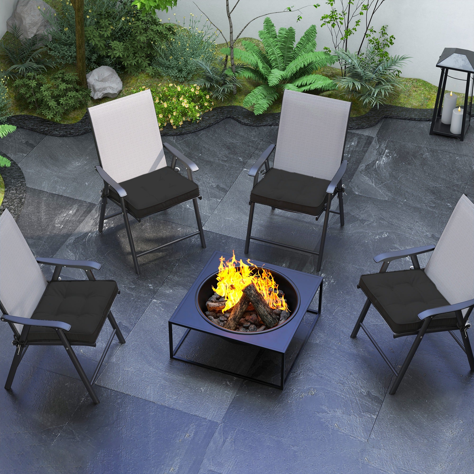 Outsunny 4 Piece Outdoor Chair Cushions, 16.5" x 16.5" Patio Furniture Cushions Seat Pad for Garden Conversation Set, Black