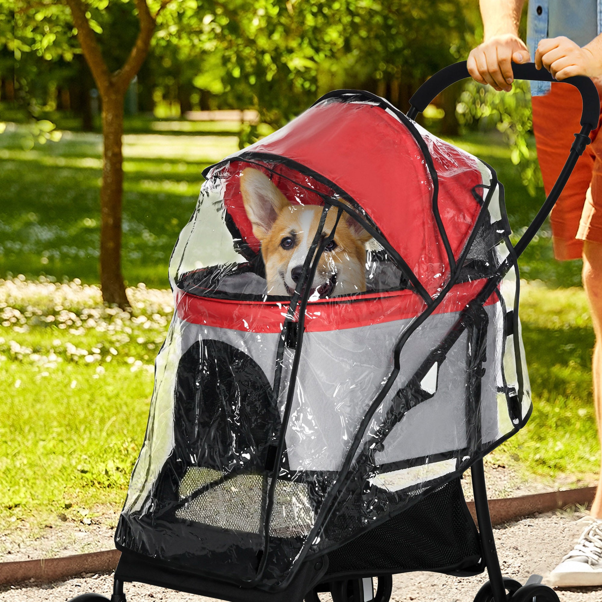 PawHut Dog Pram Rain Cover, Cover for Dog Stroller Buggy, with Front, Rear Entry