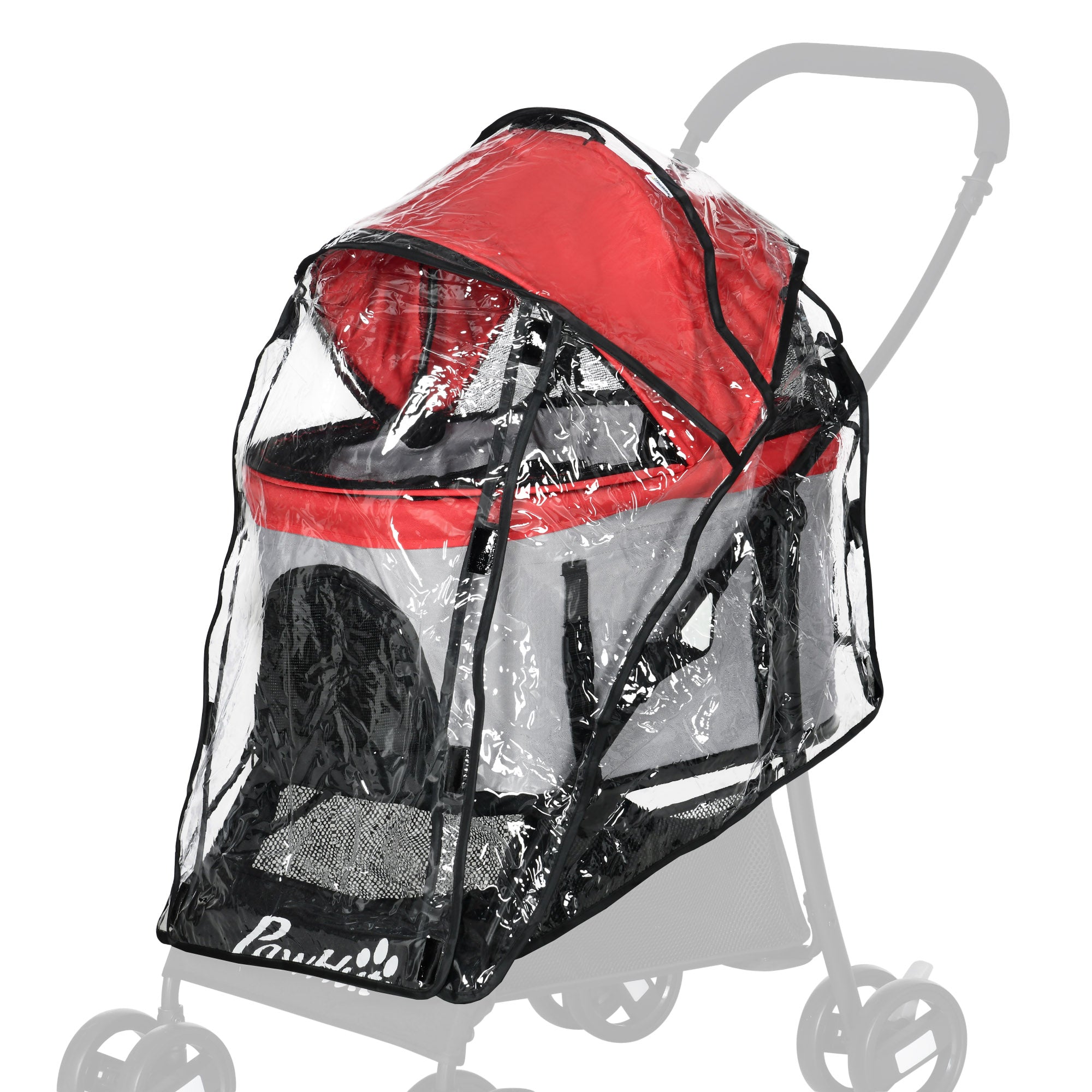PawHut Dog Pram Rain Cover, Cover for Dog Stroller Buggy, with Front, Rear Entry