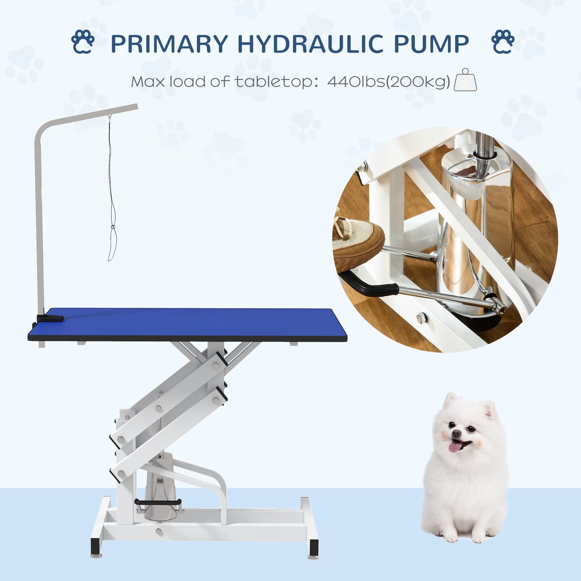 PawHut 43" Hydraulic Dog Grooming Table, Deluxe Professional Pet Grooming Table for Larger Dogs, Z-Lift Design with Arm Noose - Blue