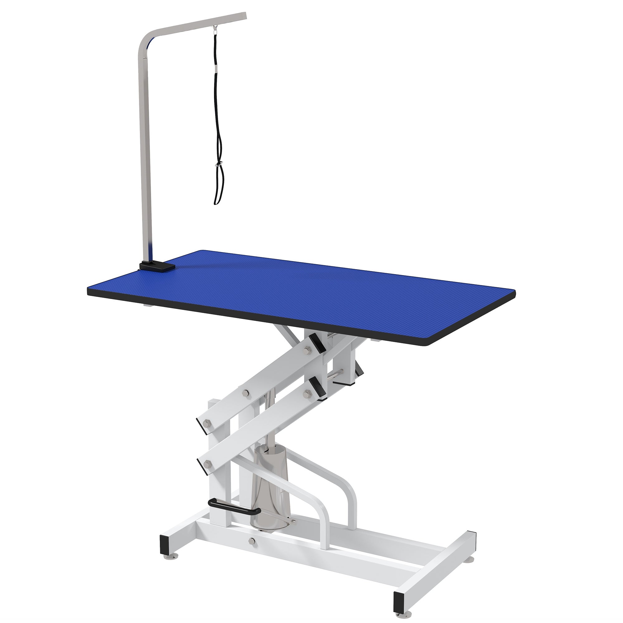 PawHut 43" Hydraulic Dog Grooming Table, Deluxe Professional Pet Grooming Table for Larger Dogs, Z-Lift Design with Arm Noose - Blue