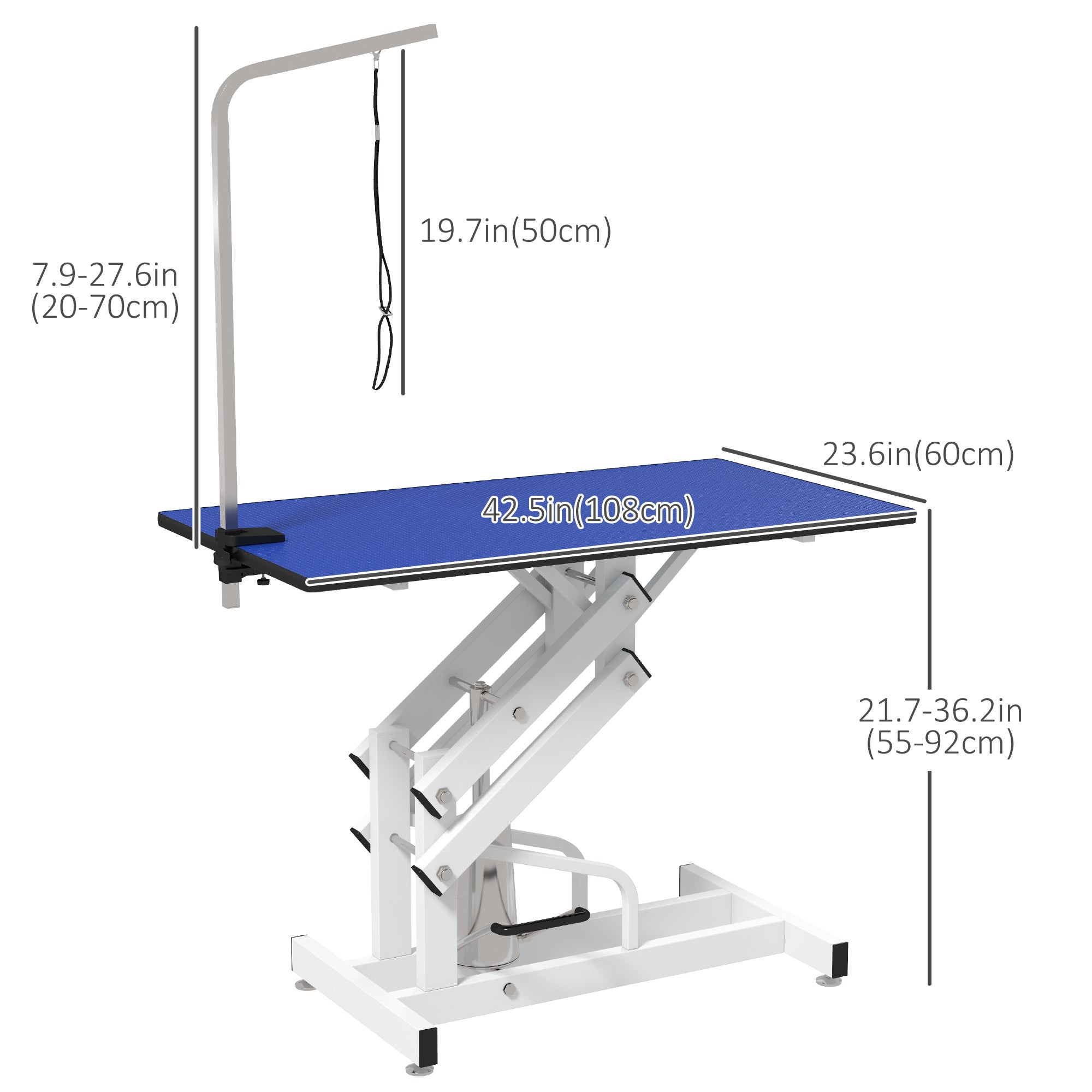 PawHut 43" Hydraulic Dog Grooming Table, Deluxe Professional Pet Grooming Table for Larger Dogs, Z-Lift Design with Arm Noose - Blue