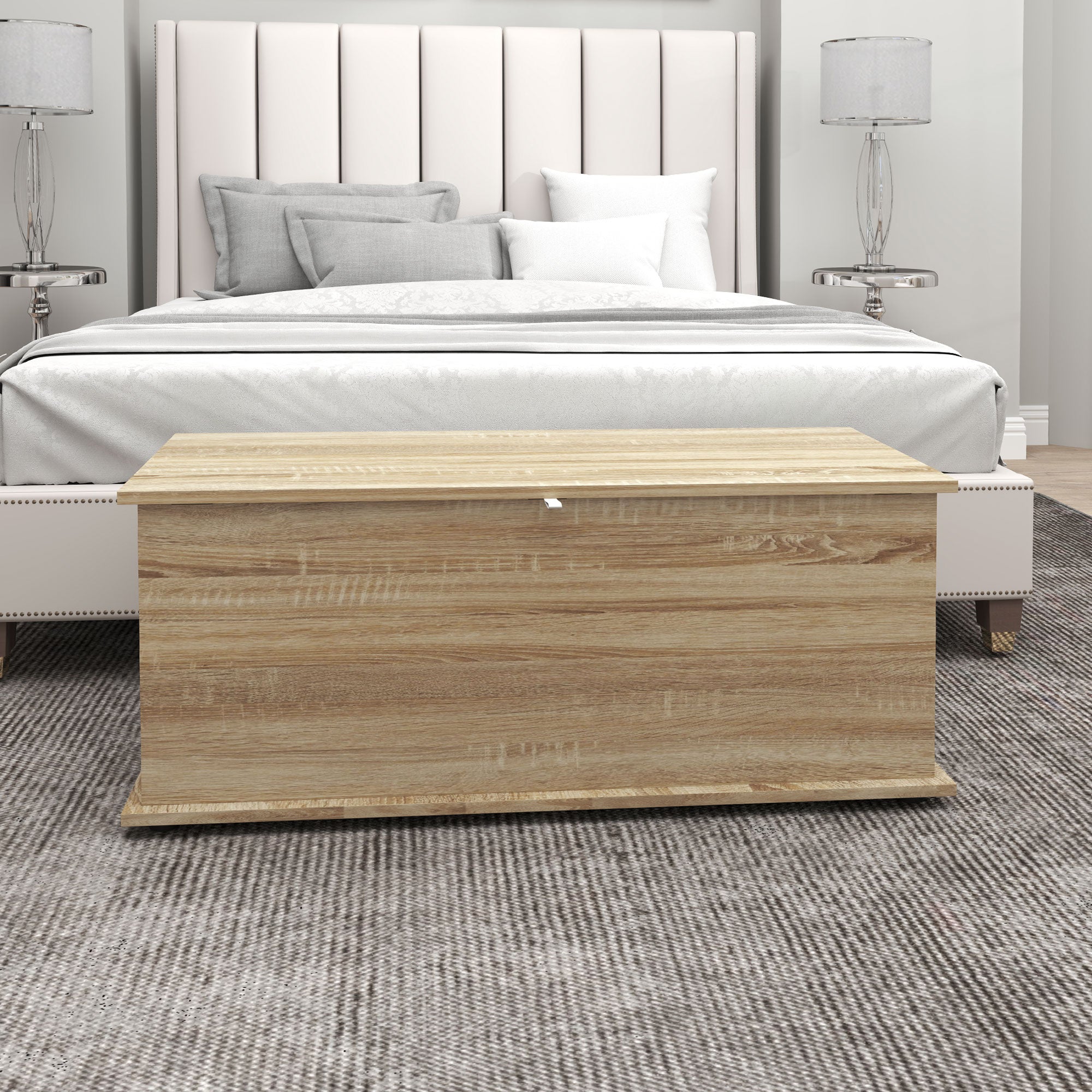 HOMCOM 39.5" Lift Top Storage Chest with 2 Safety Hinges, Storage Box Organizer with Flip-Top Lid, Entryway Storage Bench, Oak