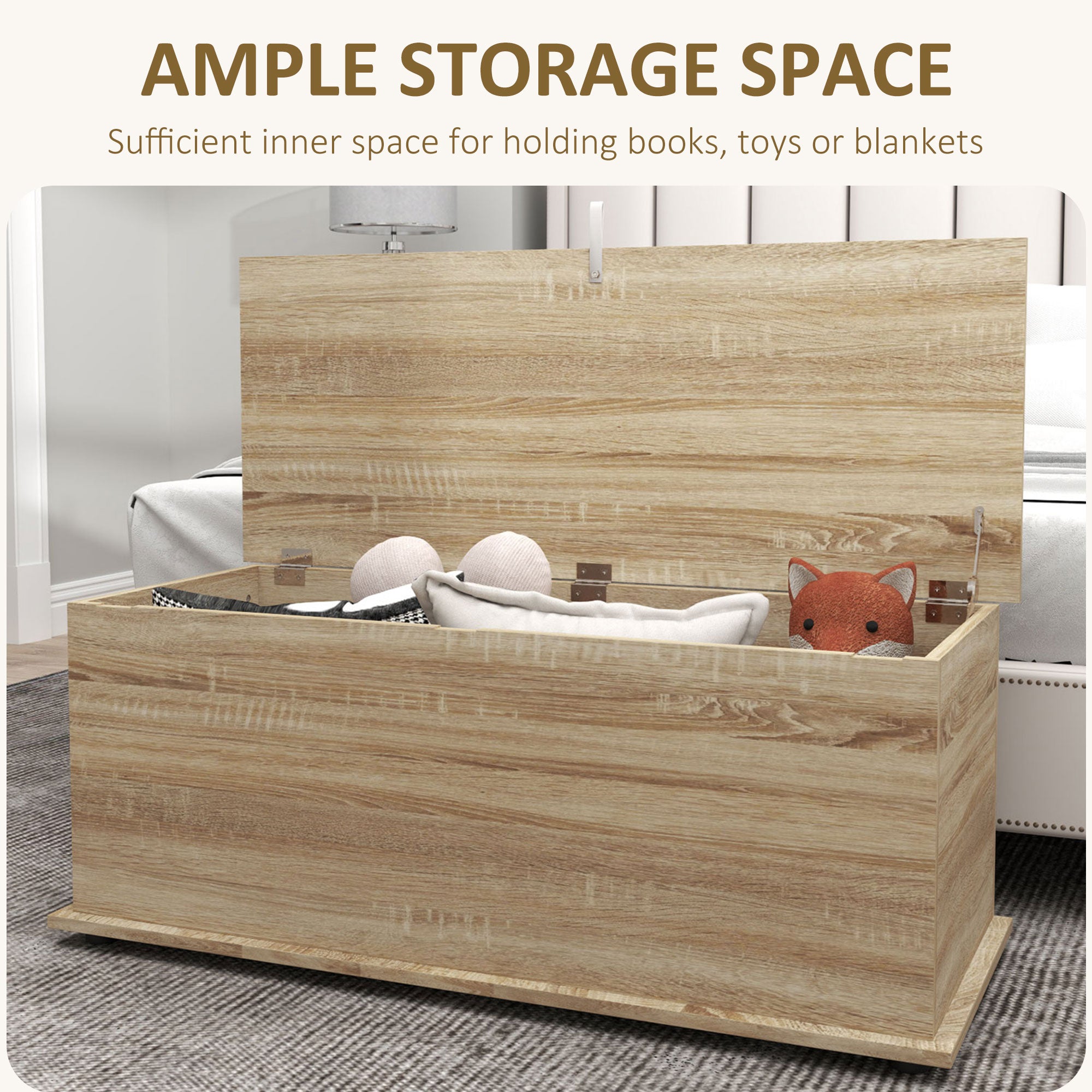 HOMCOM 39.5" Lift Top Storage Chest with 2 Safety Hinges, Storage Box Organizer with Flip-Top Lid, Entryway Storage Bench, Oak