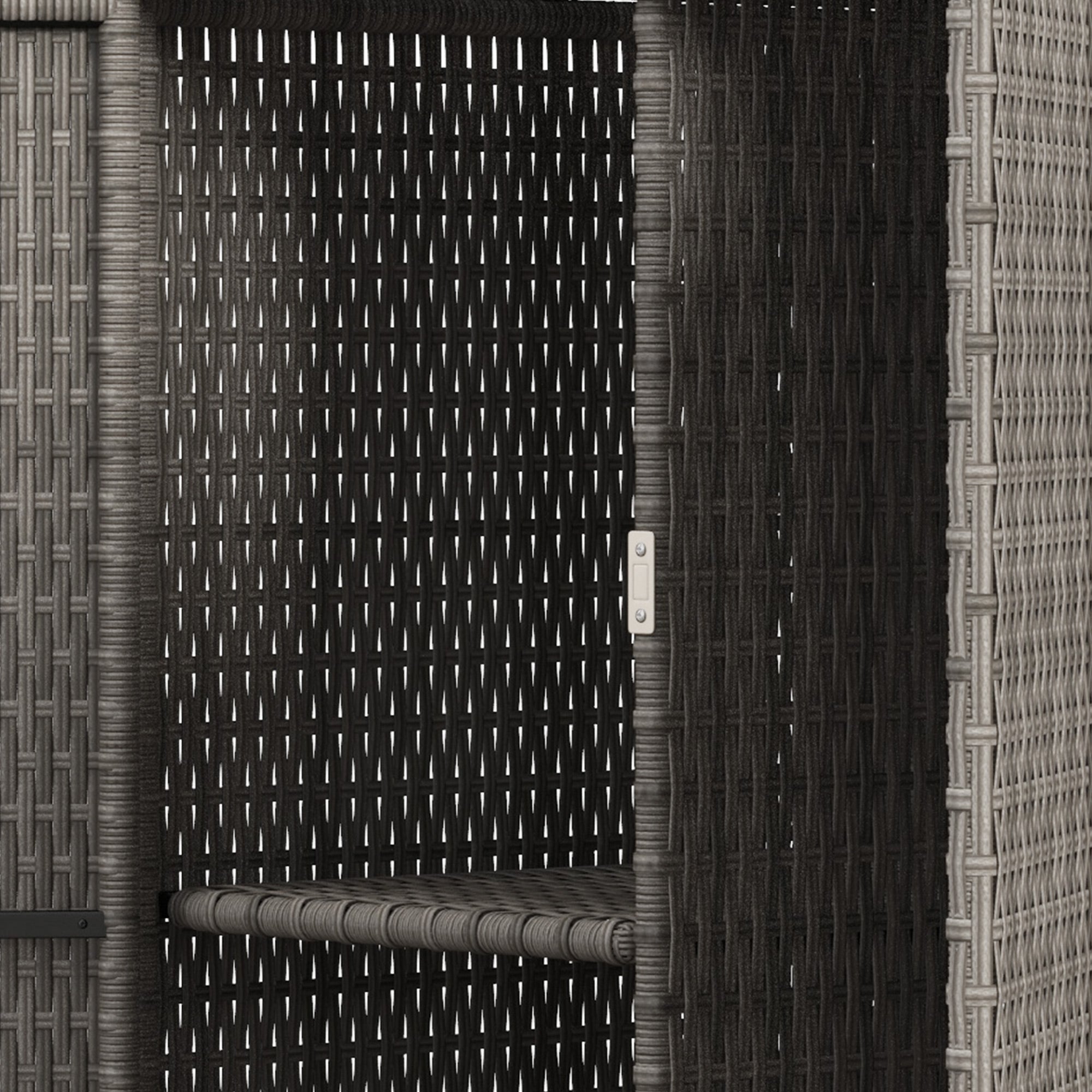 Outsunny Wicker Outdoor Storage Cabinet with Shelves, 2-Door Rattan Pool Towel Storage Cabinet with Drawer & Removable Shelf, Pool Storage Organizer for Garden, Porch, Dark Grey