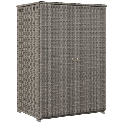 Outsunny Wicker Outdoor Storage Cabinet with Shelves, 2-Door Rattan Pool Towel Storage Cabinet with Drawer & Removable Shelf, Pool Storage Organizer for Garden, Porch, Dark Grey