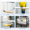 PawHut 44.5"H Metal Bird Cage Parrot Play Spot Stand w/ Wheel Storage Shelf Multi-doors Black