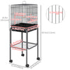 PawHut 44.5"H Metal Bird Cage Parrot Play Spot Stand w/ Wheel Storage Shelf Multi-doors Black