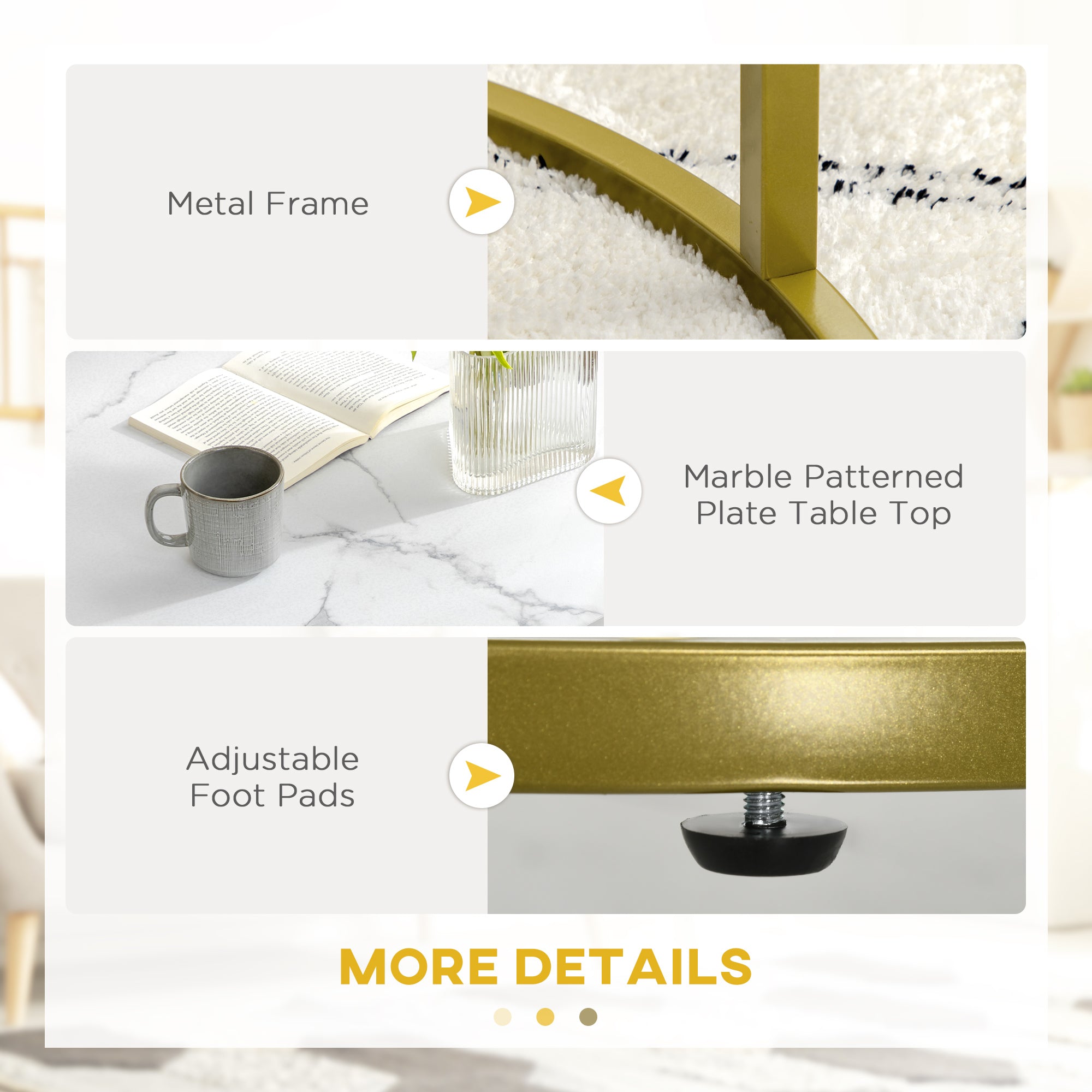 HOMCOM Nesting Tables, 29" Round Coffee Table Set of 2, Modern Side Tables for Living Room with Metal Base, Faux Marbled White