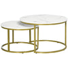 HOMCOM Nesting Tables, 29" Round Coffee Table Set of 2, Modern Side Tables for Living Room with Metal Base, Faux Marbled White