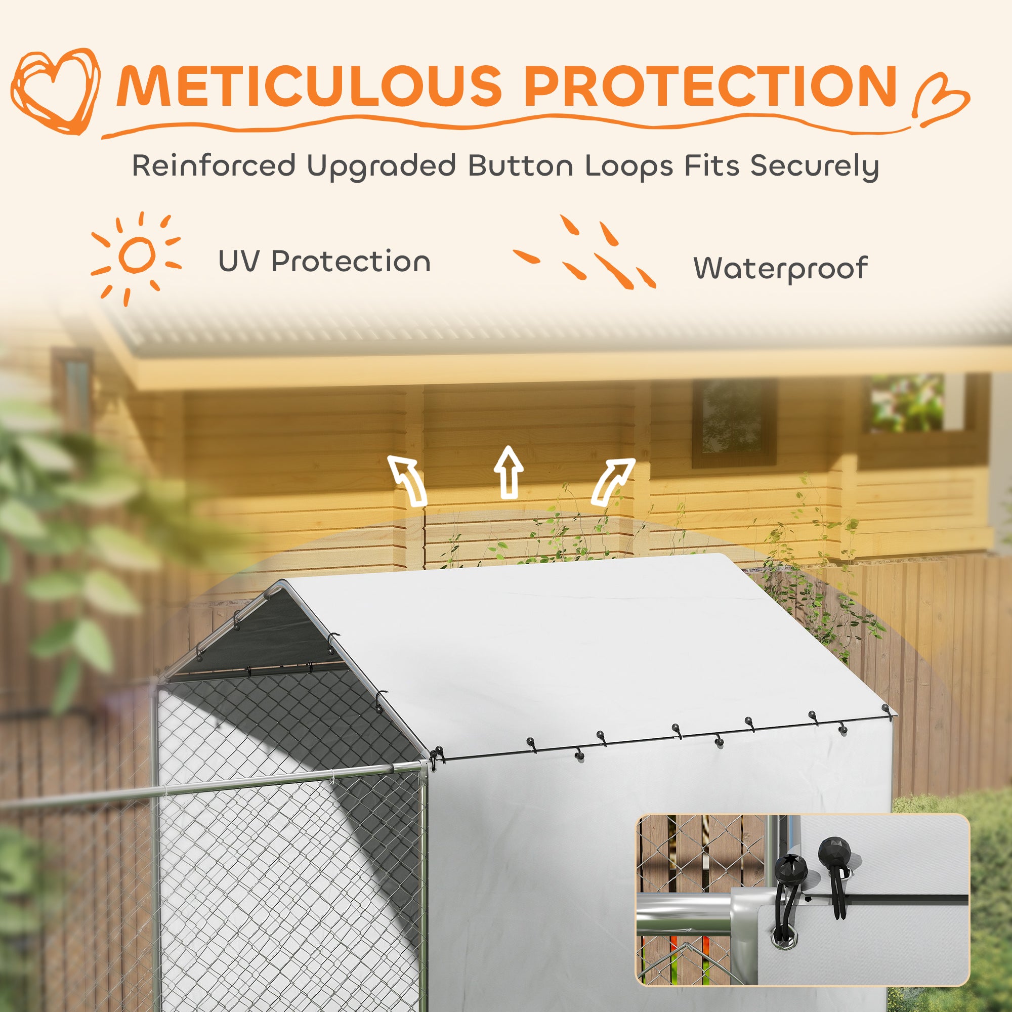 PawHut Large Outdoor Dog Kennel, Heavy Duty Dog Kennel Outside with Waterproof & UV-Resistant Cover, Rotating Bowls Door, Galvanized Chain Link Dog Run for Medium & Large Dogs, 19.7' x 7.5' x 7.5'