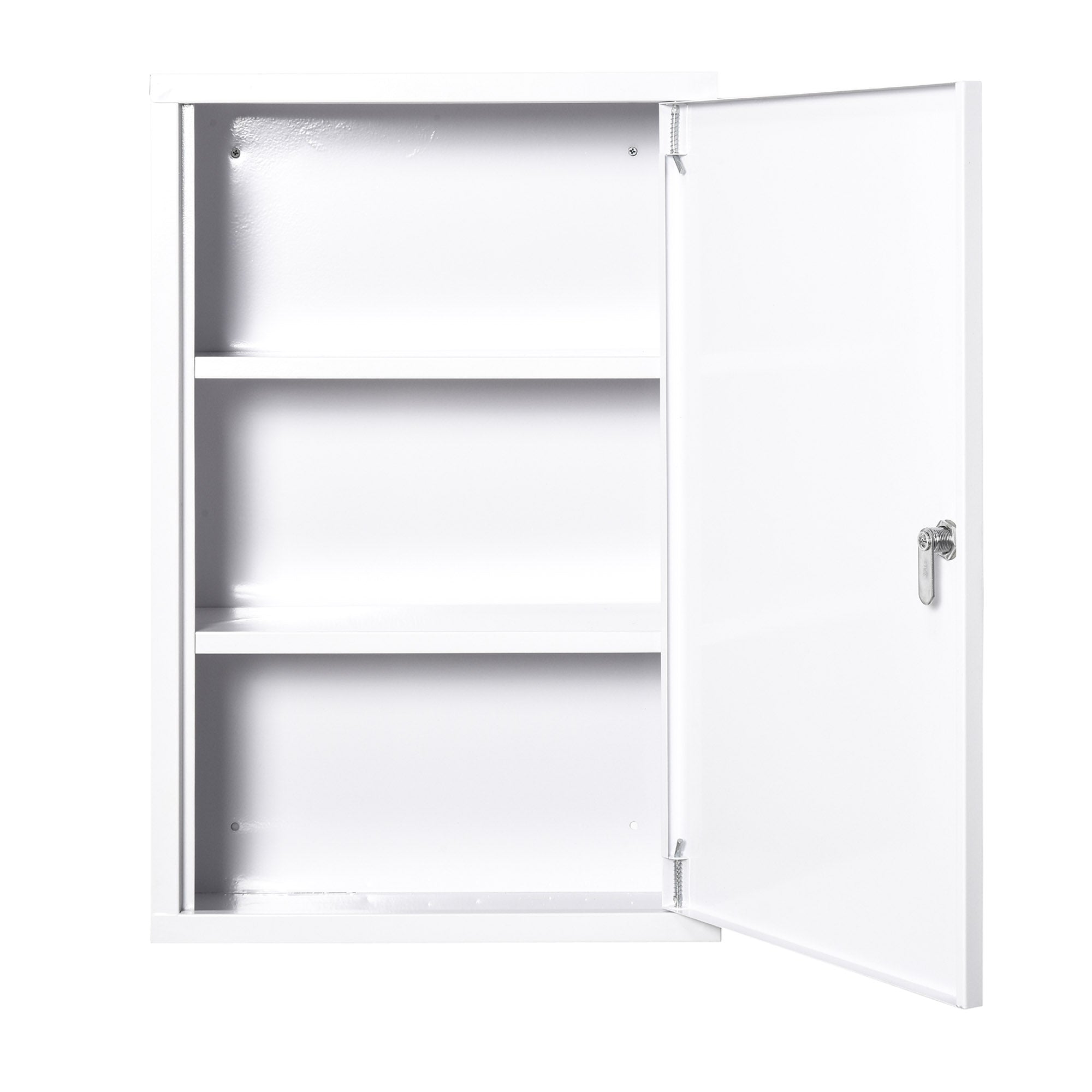 kleankin Steel Wall Mount Medicine Cabinet 3 Tier Emergency Box for Bathroom Kitchen, Lockable Bathroom Hanging Storage Cabinet with 2 Keys, White