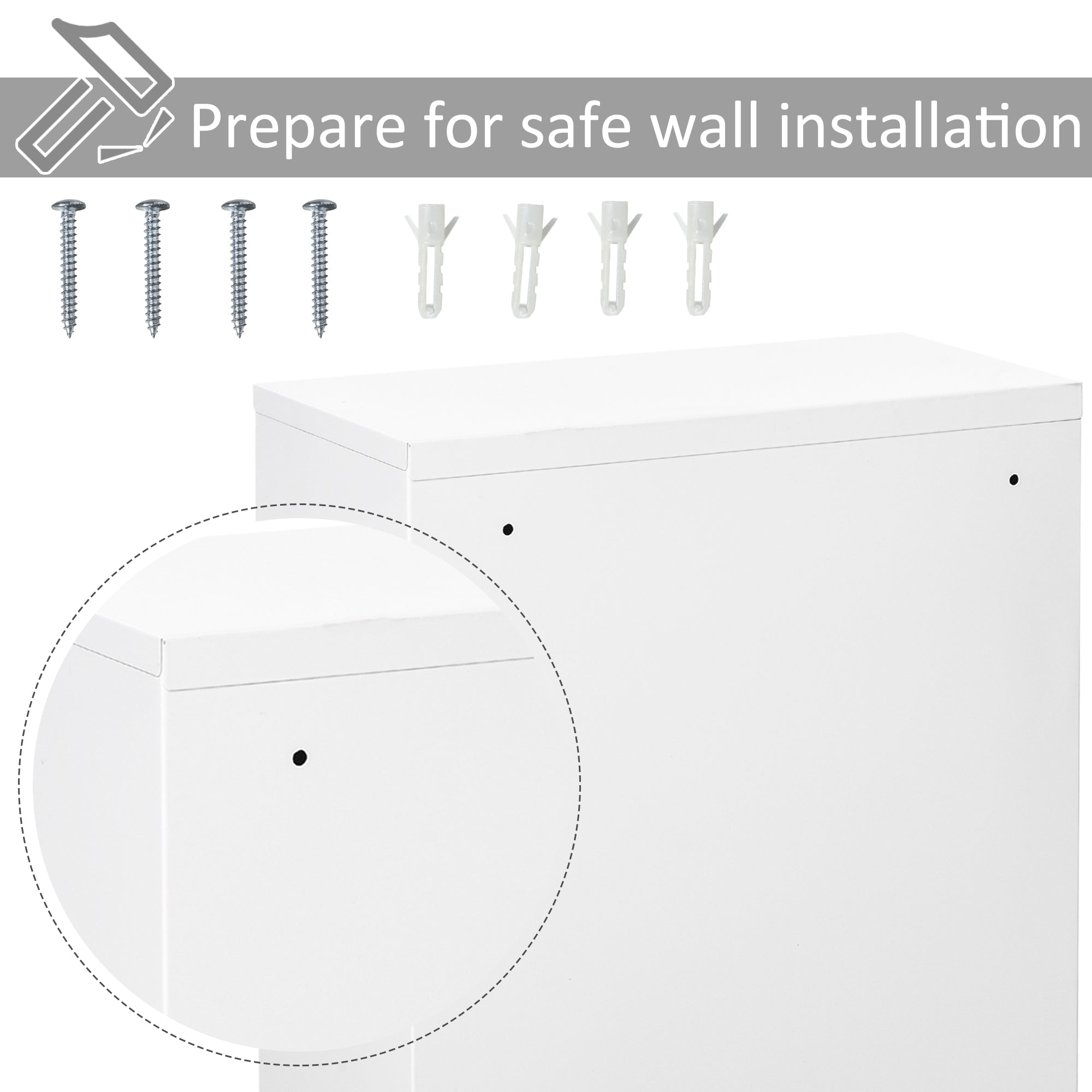 kleankin Steel Wall Mount Medicine Cabinet 3 Tier Emergency Box for Bathroom Kitchen, Lockable Bathroom Hanging Storage Cabinet with 2 Keys, White