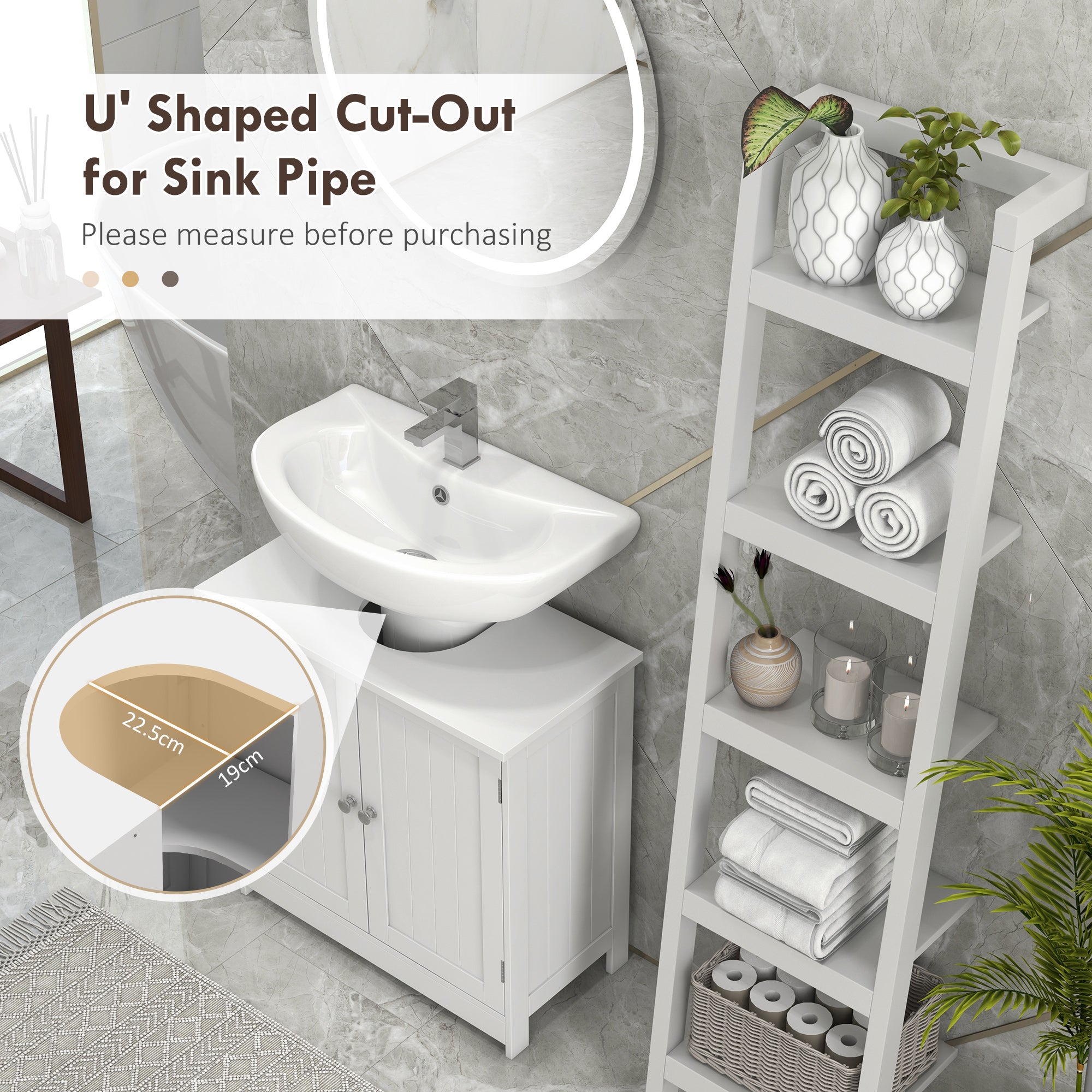 HOMCOM Under Sink Bathroom Cabinet with 2 Doors and Shelf, Pedestal Sink Bathroom Vanity Furniture, White