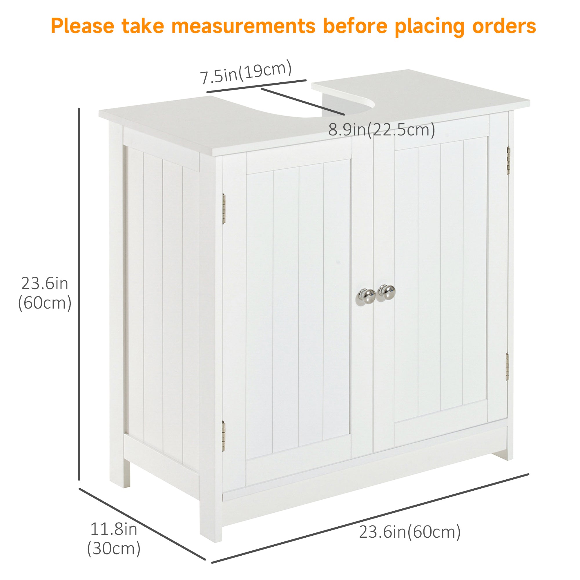 HOMCOM Under Sink Bathroom Cabinet with 2 Doors and Shelf, Pedestal Sink Bathroom Vanity Furniture, White